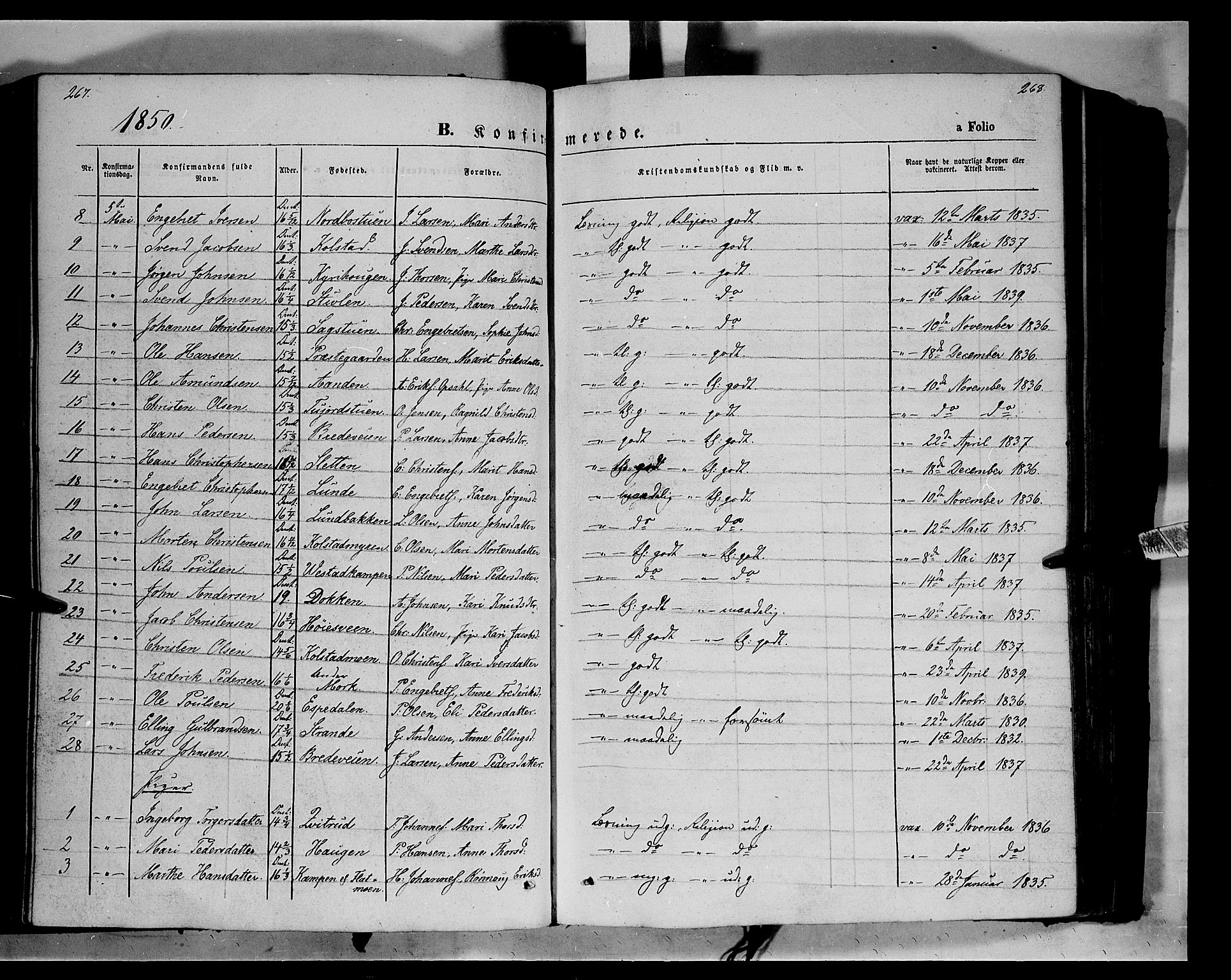 Ringebu prestekontor, SAH/PREST-082/H/Ha/Haa/L0006: Parish register (official) no. 6, 1848-1859, p. 267-268