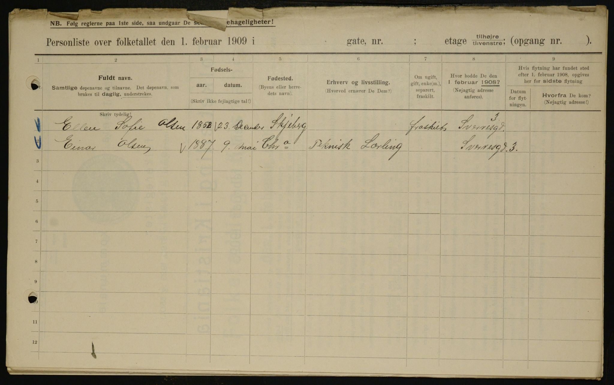 OBA, Municipal Census 1909 for Kristiania, 1909, p. 95856