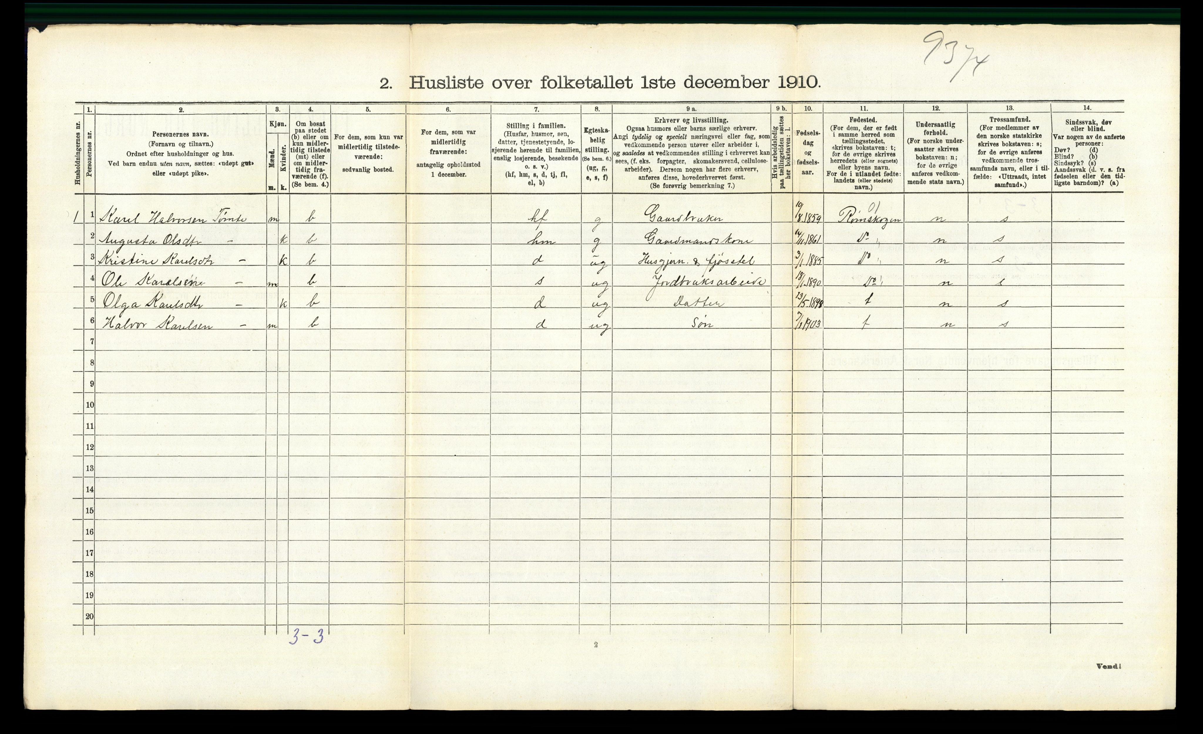 RA, 1910 census for Aurskog, 1910, p. 1486