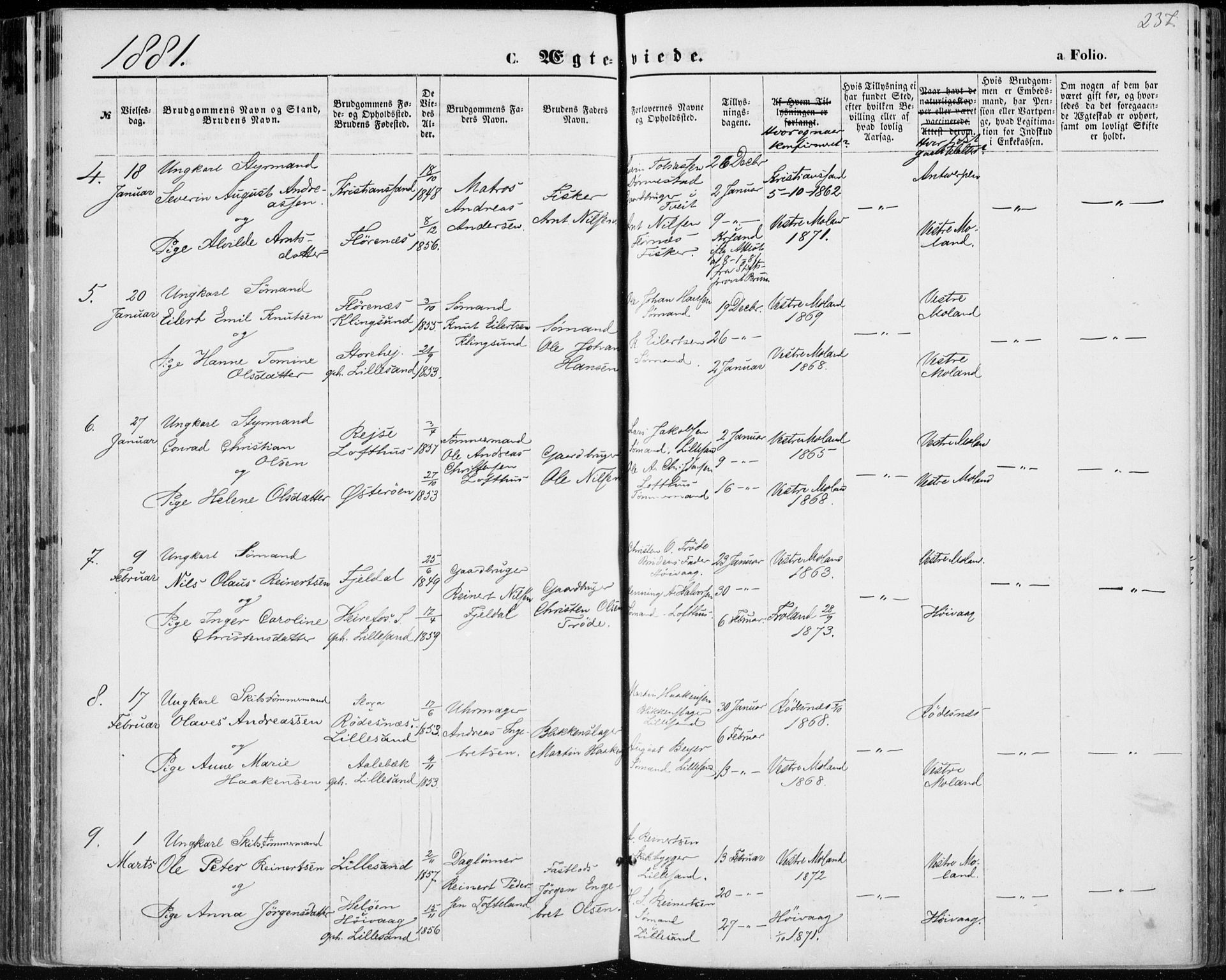 Vestre Moland sokneprestkontor, AV/SAK-1111-0046/F/Fa/Fab/L0008: Parish register (official) no. A 8, 1873-1883, p. 237