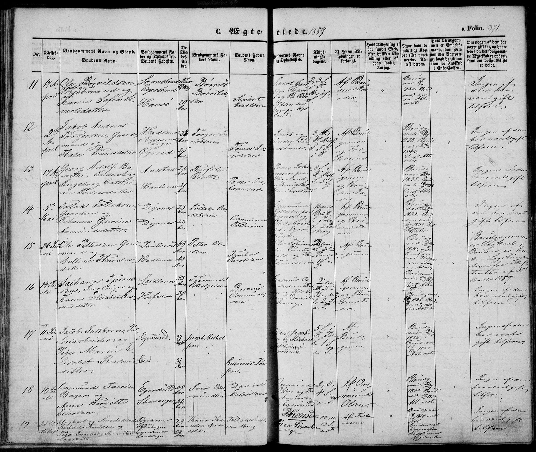 Eigersund sokneprestkontor, AV/SAST-A-101807/S08/L0013: Parish register (official) no. A 12.2, 1850-1865, p. 371