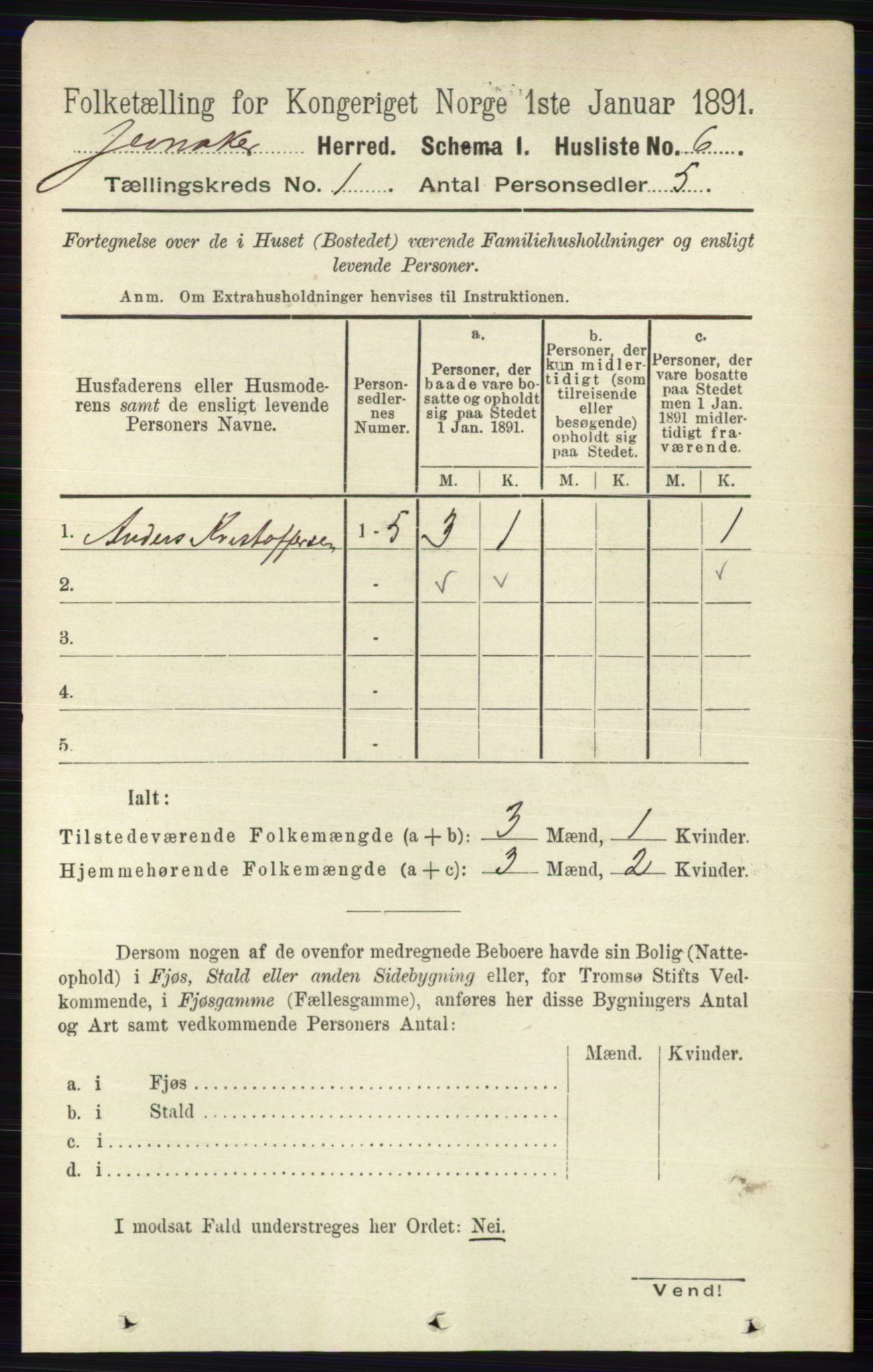 RA, 1891 census for 0532 Jevnaker, 1891, p. 39