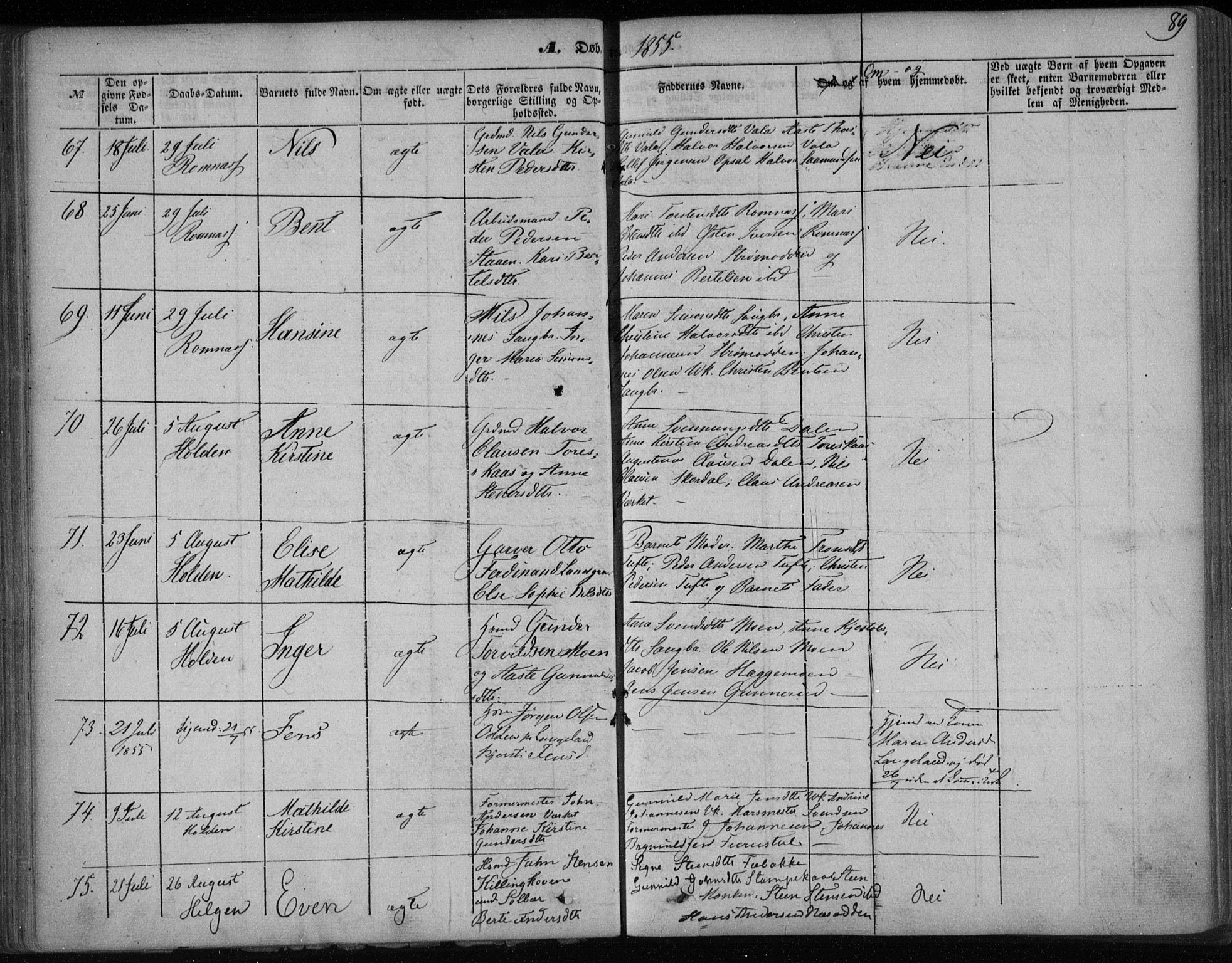 Holla kirkebøker, SAKO/A-272/F/Fa/L0005: Parish register (official) no. 5, 1849-1860, p. 89