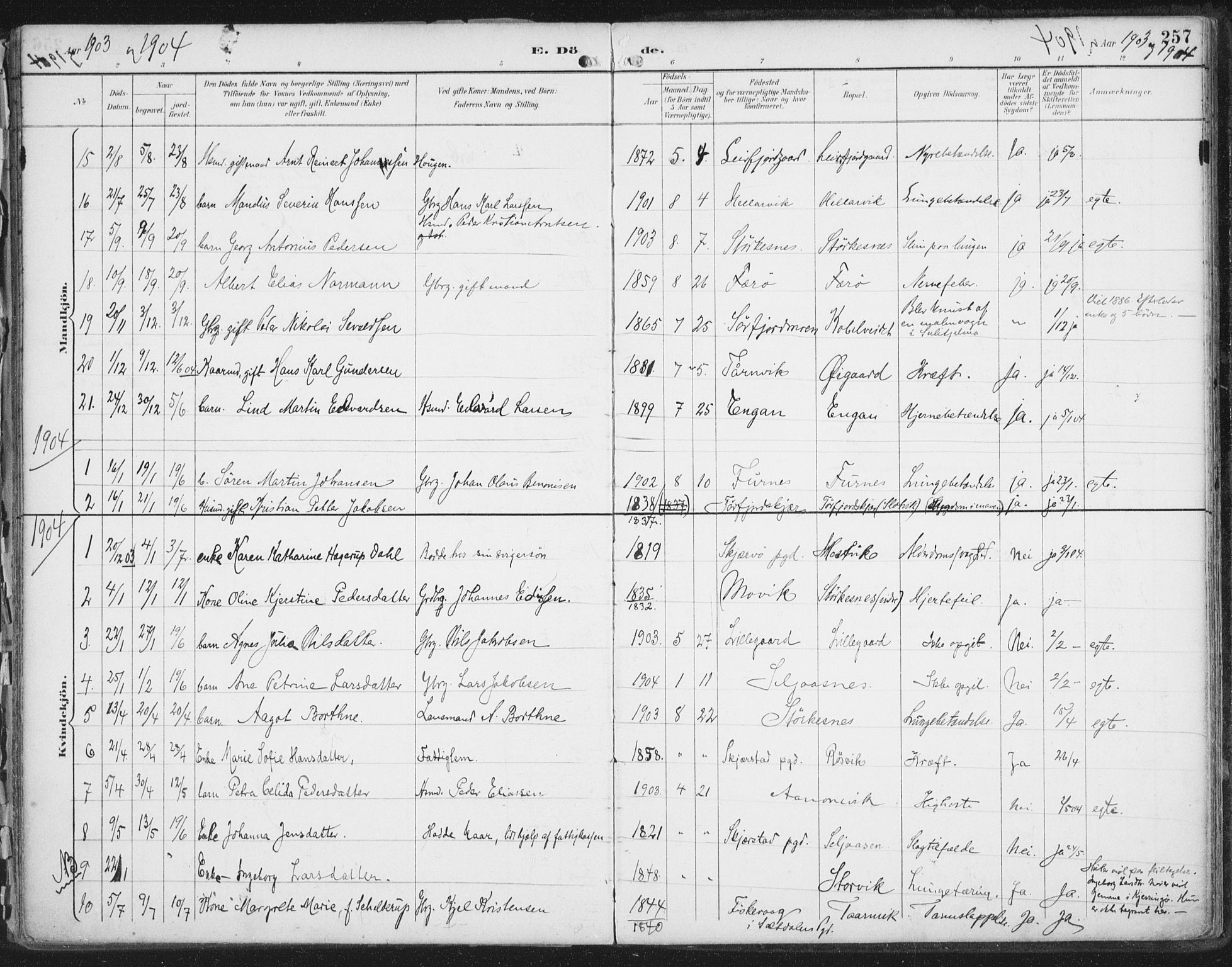Ministerialprotokoller, klokkerbøker og fødselsregistre - Nordland, SAT/A-1459/854/L0779: Parish register (official) no. 854A02, 1892-1909, p. 257