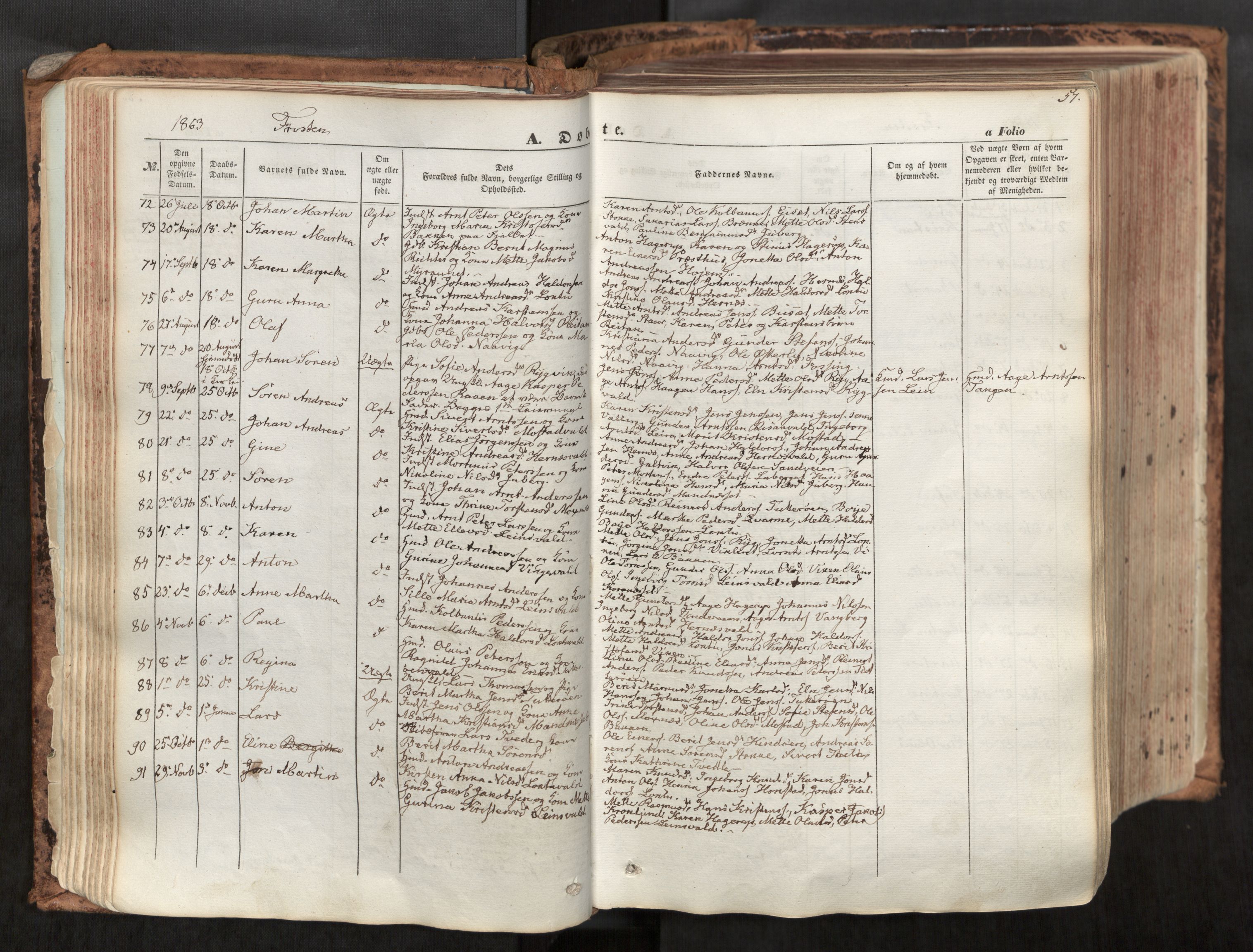 Ministerialprotokoller, klokkerbøker og fødselsregistre - Nord-Trøndelag, SAT/A-1458/713/L0116: Parish register (official) no. 713A07, 1850-1877, p. 57