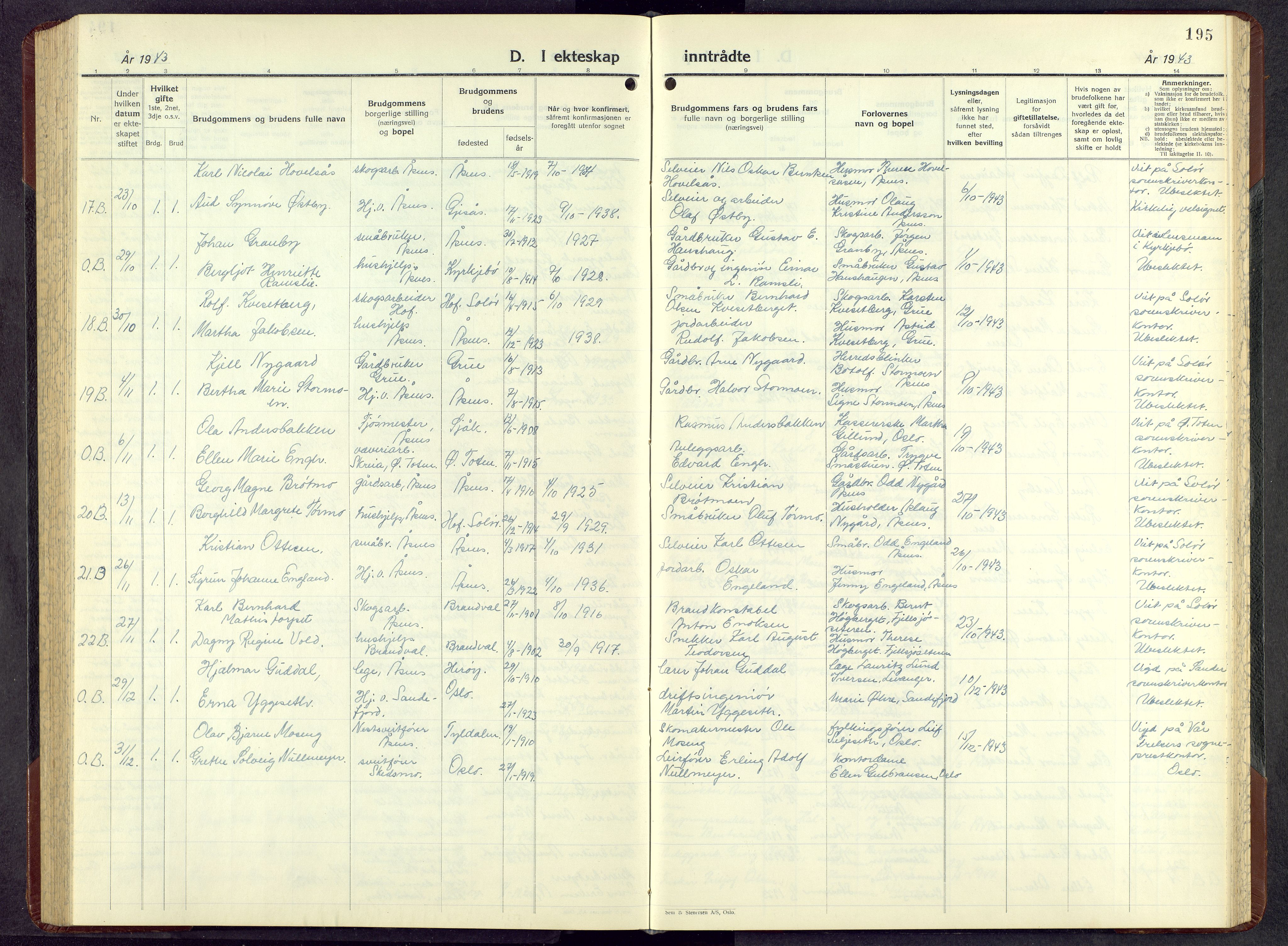 Åsnes prestekontor, AV/SAH-PREST-042/H/Ha/Hab/L0010: Parish register (copy) no. 10, 1941-1962, p. 195