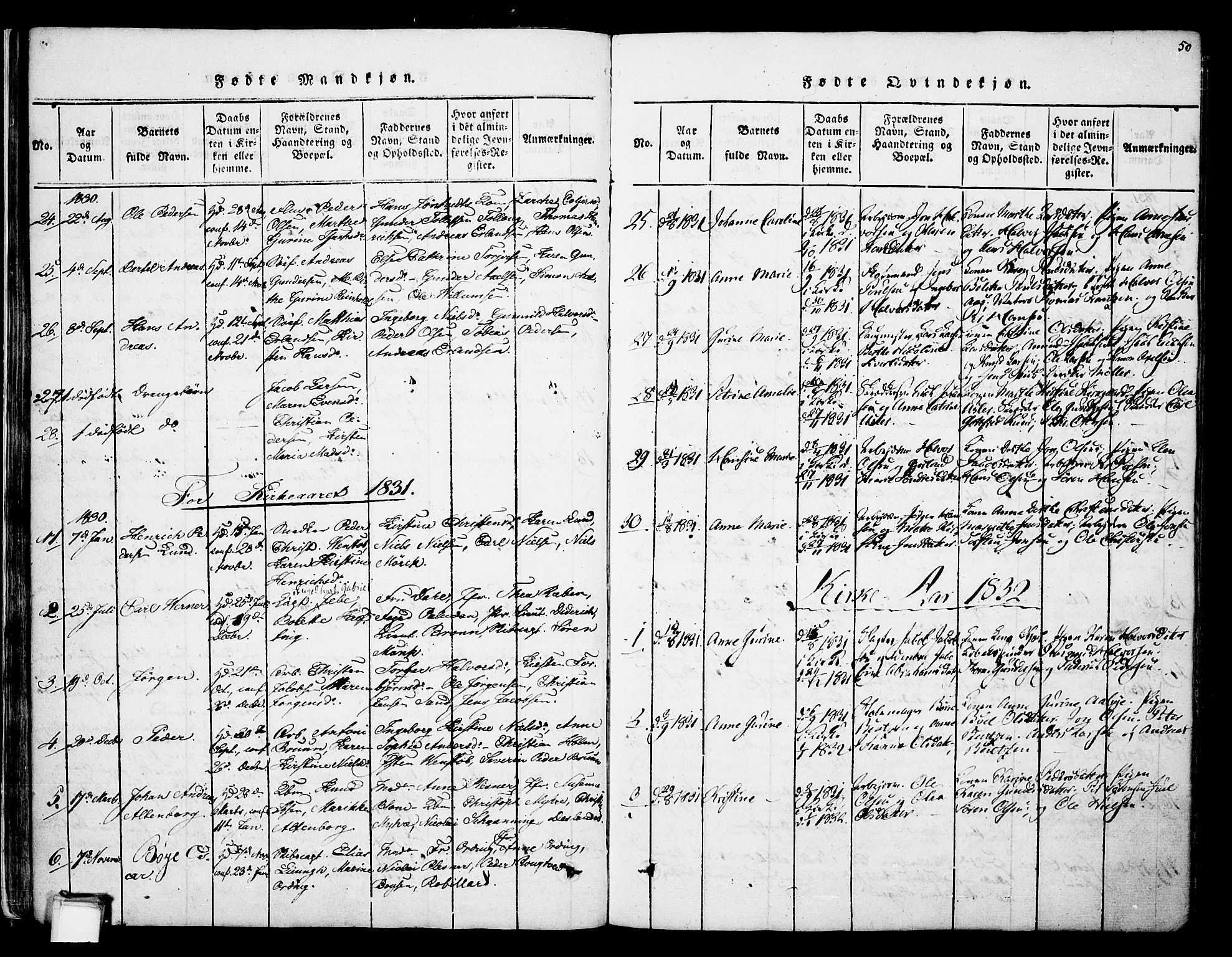 Skien kirkebøker, SAKO/A-302/F/Fa/L0005: Parish register (official) no. 5, 1814-1843, p. 50