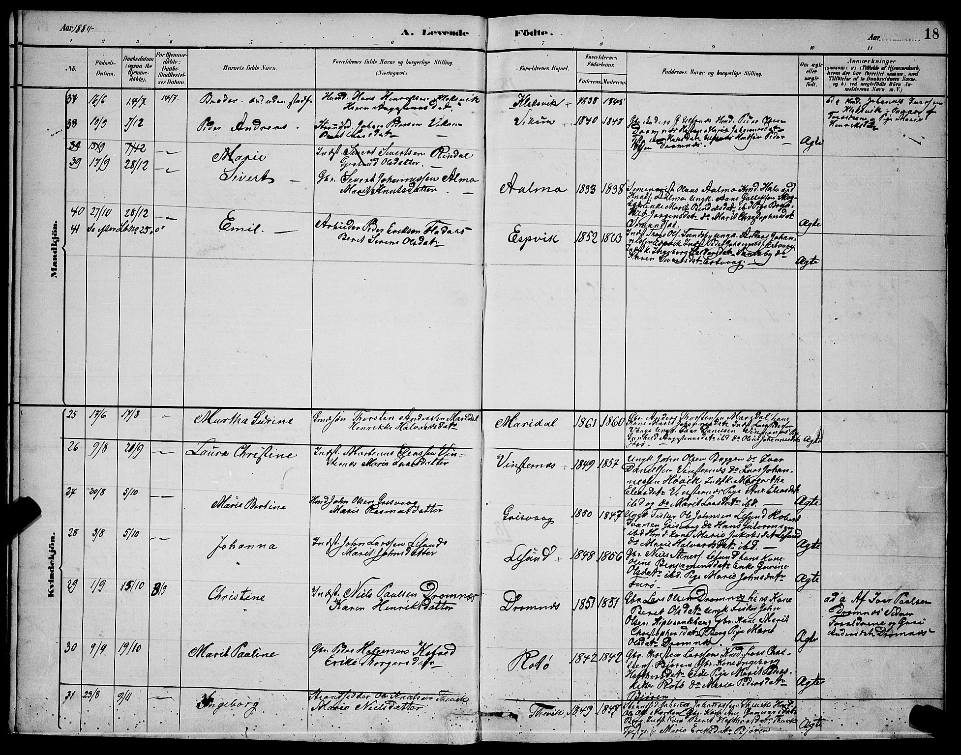 Ministerialprotokoller, klokkerbøker og fødselsregistre - Møre og Romsdal, SAT/A-1454/578/L0909: Parish register (copy) no. 578C02, 1882-1900, p. 18