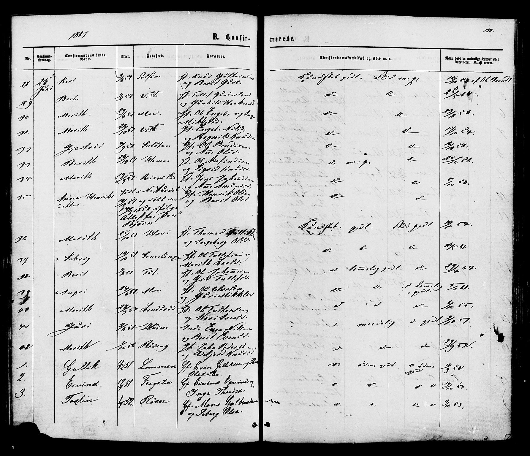 Vestre Slidre prestekontor, AV/SAH-PREST-136/H/Ha/Haa/L0003: Parish register (official) no. 3, 1865-1880, p. 130