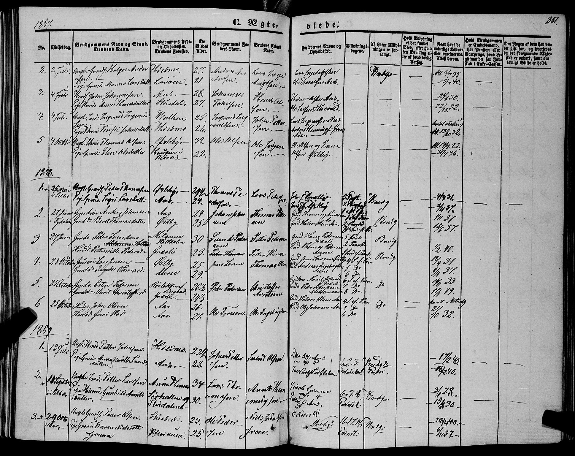 Ministerialprotokoller, klokkerbøker og fødselsregistre - Sør-Trøndelag, SAT/A-1456/695/L1146: Parish register (official) no. 695A06 /2, 1843-1859, p. 351