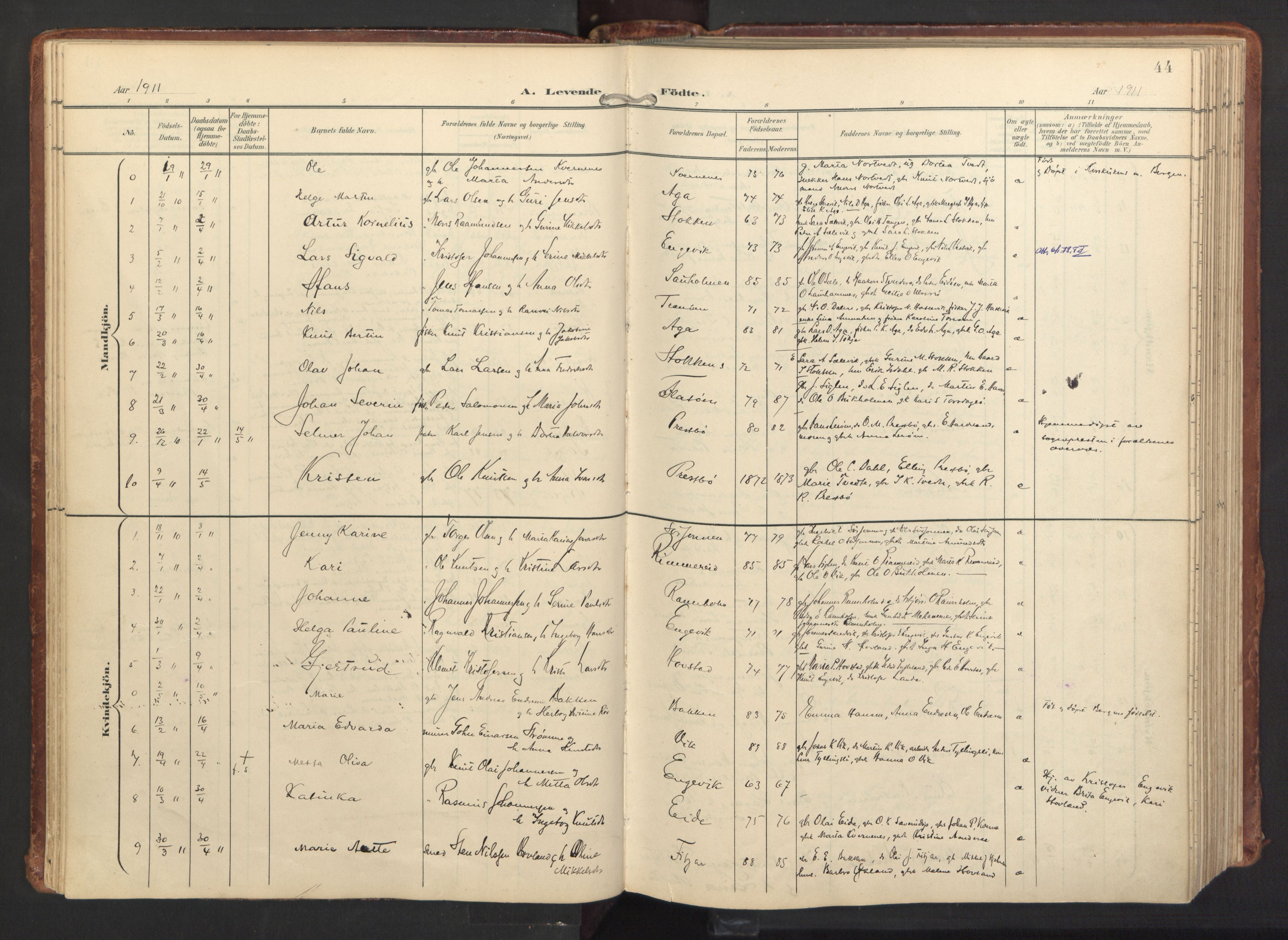 Fitjar sokneprestembete, SAB/A-99926: Parish register (official) no. A 3, 1900-1918, p. 44