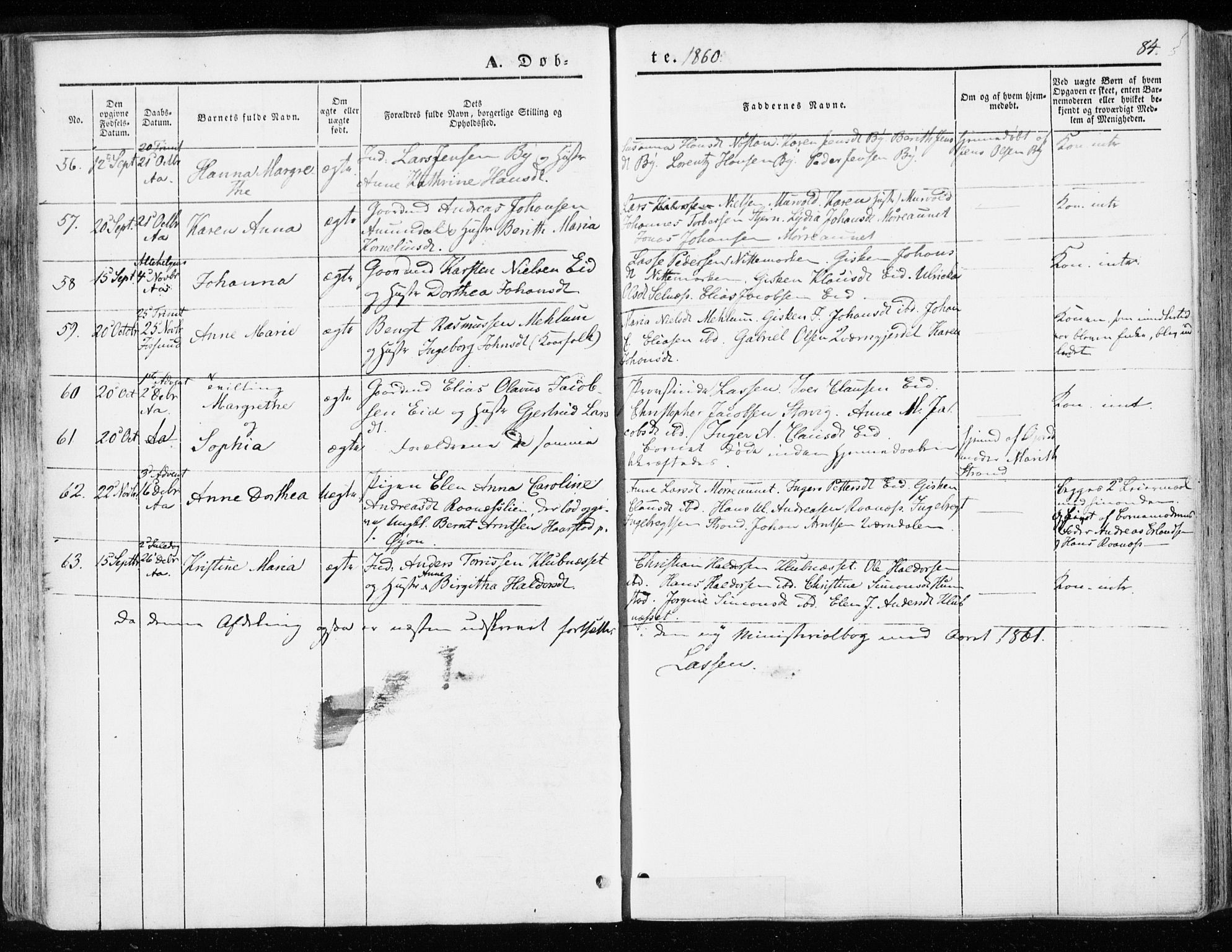 Ministerialprotokoller, klokkerbøker og fødselsregistre - Sør-Trøndelag, SAT/A-1456/655/L0677: Parish register (official) no. 655A06, 1847-1860, p. 84