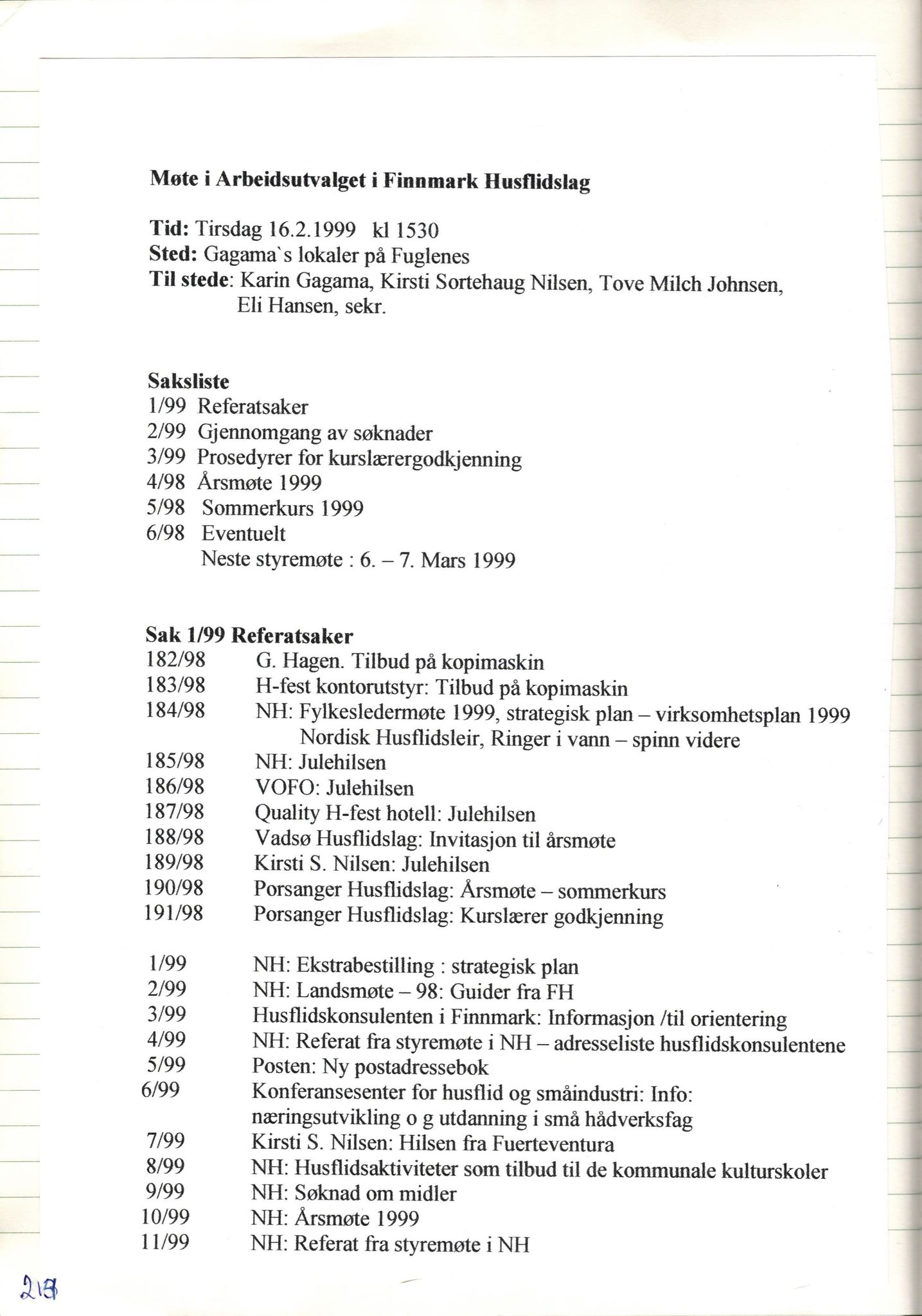 Finnmark Husflidslag, FMFB/A-1134/A/L0004: Møtebok, 1995-2000, p. 220