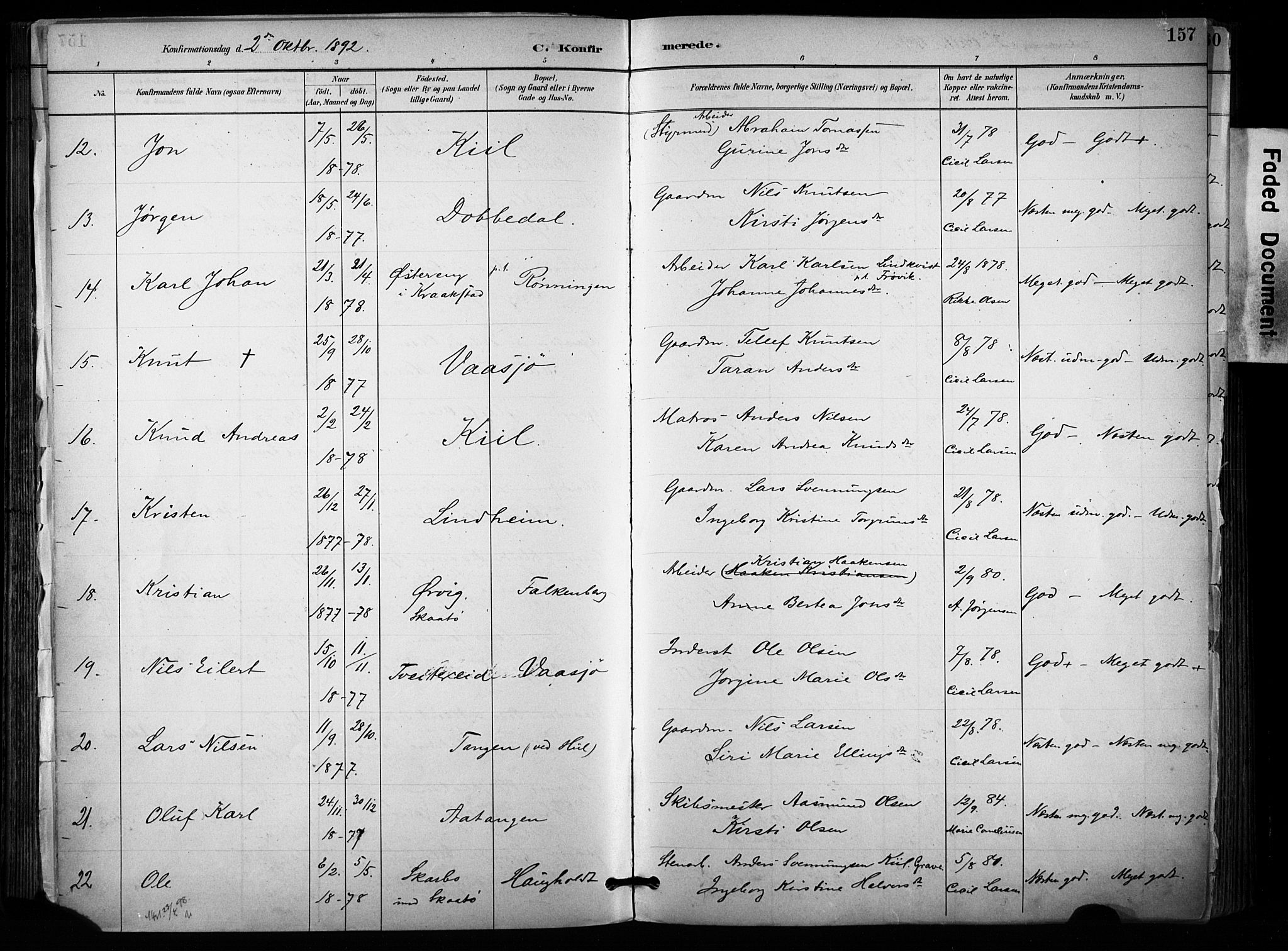 Sannidal kirkebøker, AV/SAKO-A-296/F/Fa/L0015: Parish register (official) no. 15, 1884-1899, p. 157