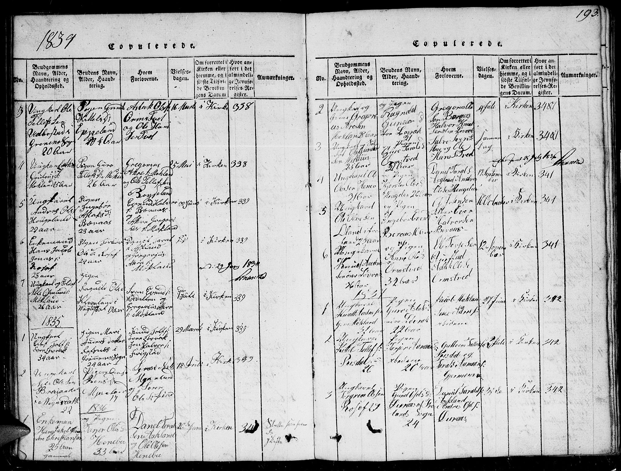 Herefoss sokneprestkontor, SAK/1111-0019/F/Fb/Fbc/L0001: Parish register (copy) no. B 1, 1816-1866, p. 193