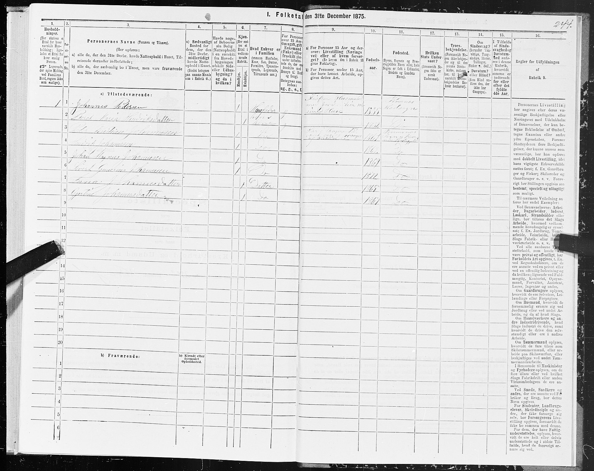 SAT, 1875 census for 1553P Kvernes, 1875, p. 6244