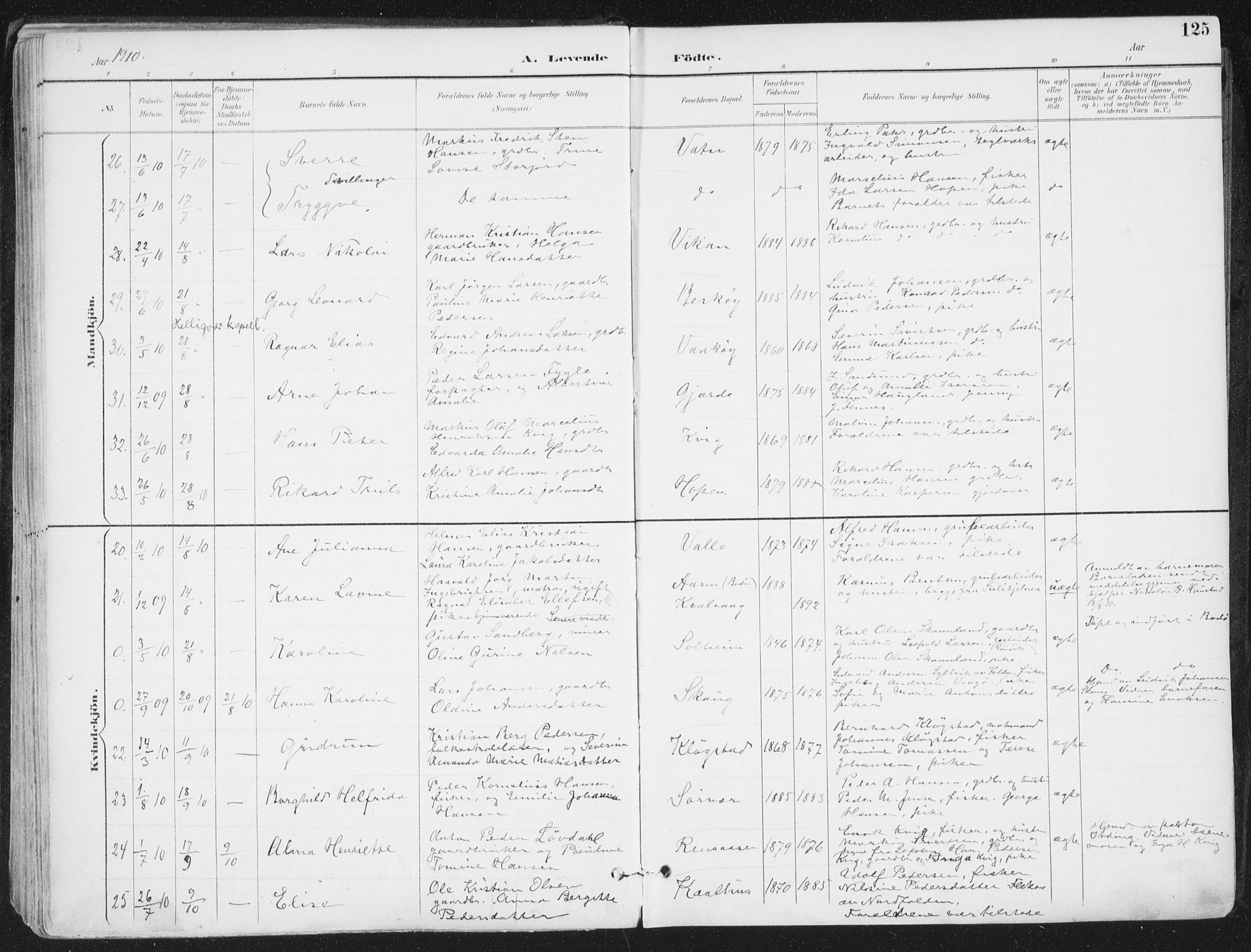 Ministerialprotokoller, klokkerbøker og fødselsregistre - Nordland, SAT/A-1459/802/L0055: Parish register (official) no. 802A02, 1894-1915, p. 125