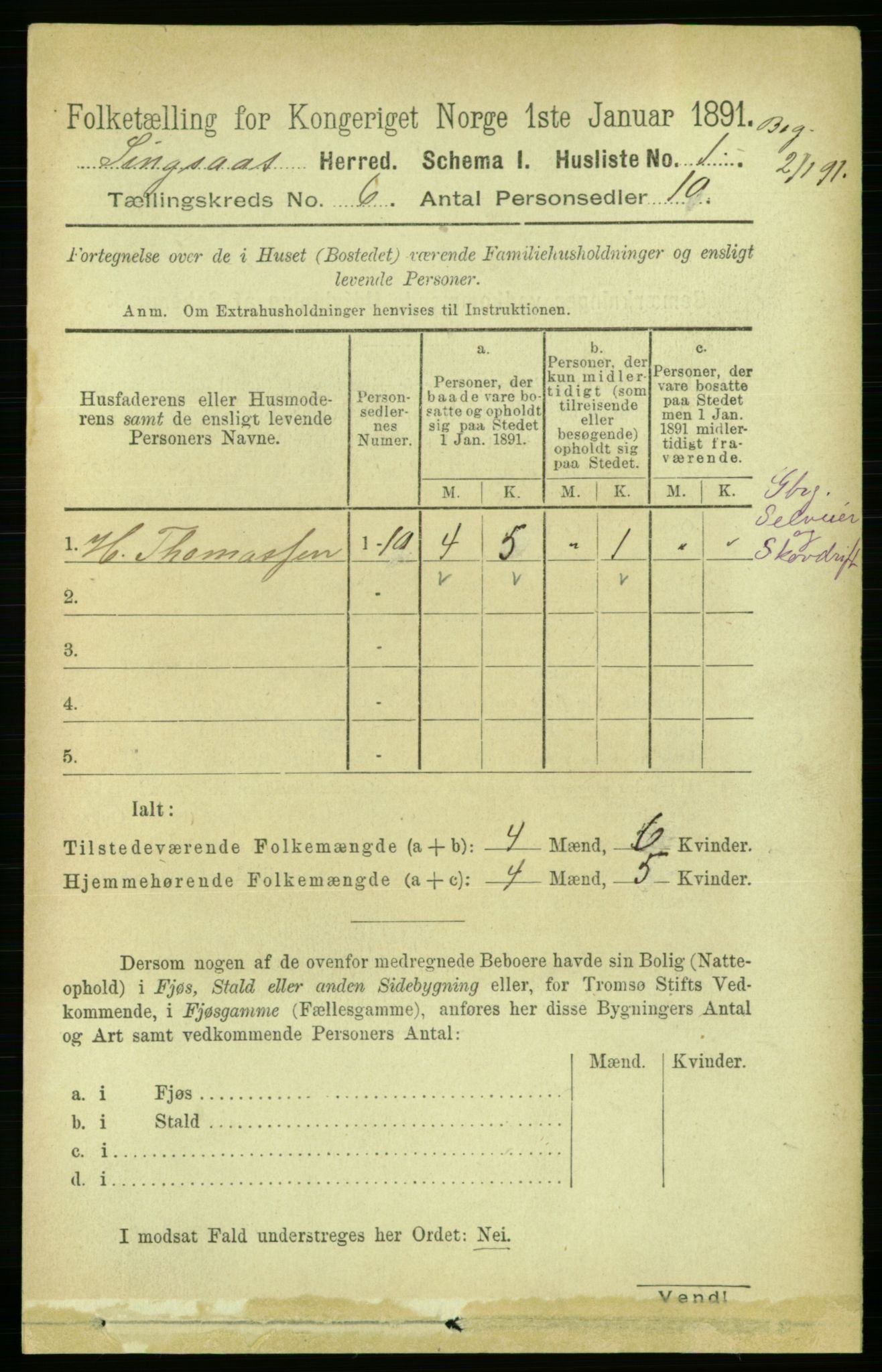 RA, 1891 census for 1646 Singsås, 1891, p. 1173