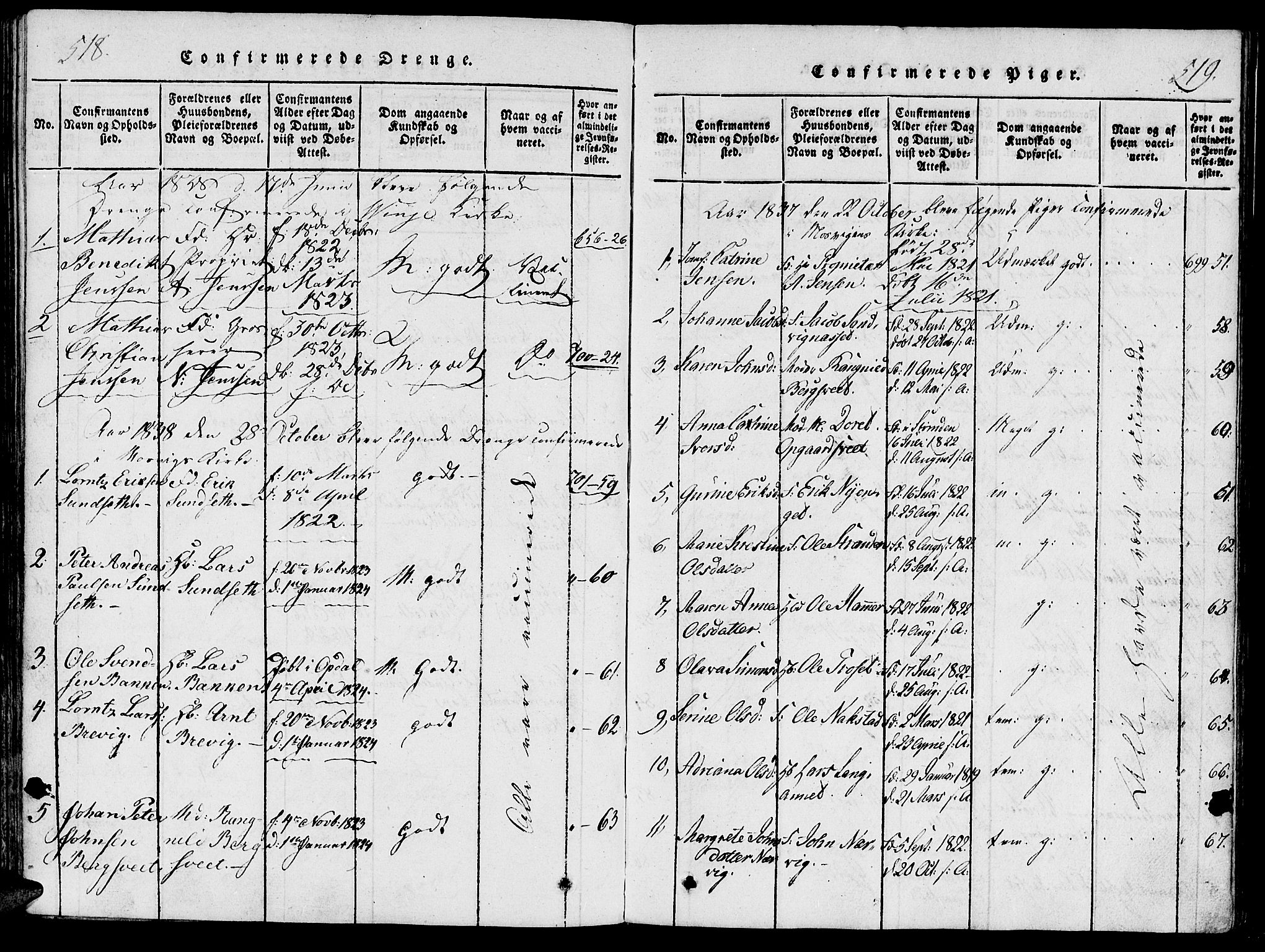 Ministerialprotokoller, klokkerbøker og fødselsregistre - Nord-Trøndelag, AV/SAT-A-1458/733/L0322: Parish register (official) no. 733A01, 1817-1842, p. 518-519