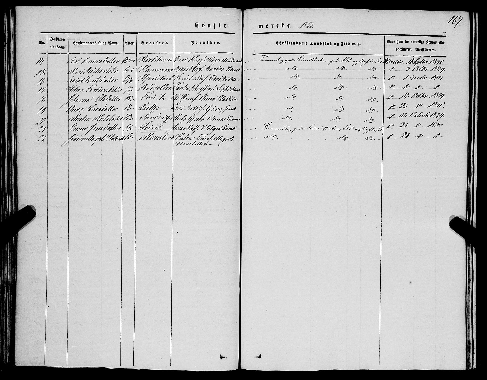 Kvinnherad sokneprestembete, SAB/A-76401/H/Haa: Parish register (official) no. A 7, 1843-1853, p. 167