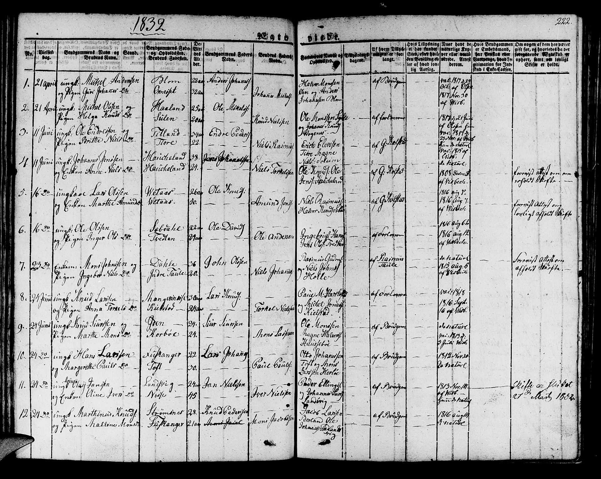 Manger sokneprestembete, SAB/A-76801/H/Haa: Parish register (official) no. A 4, 1824-1838, p. 222
