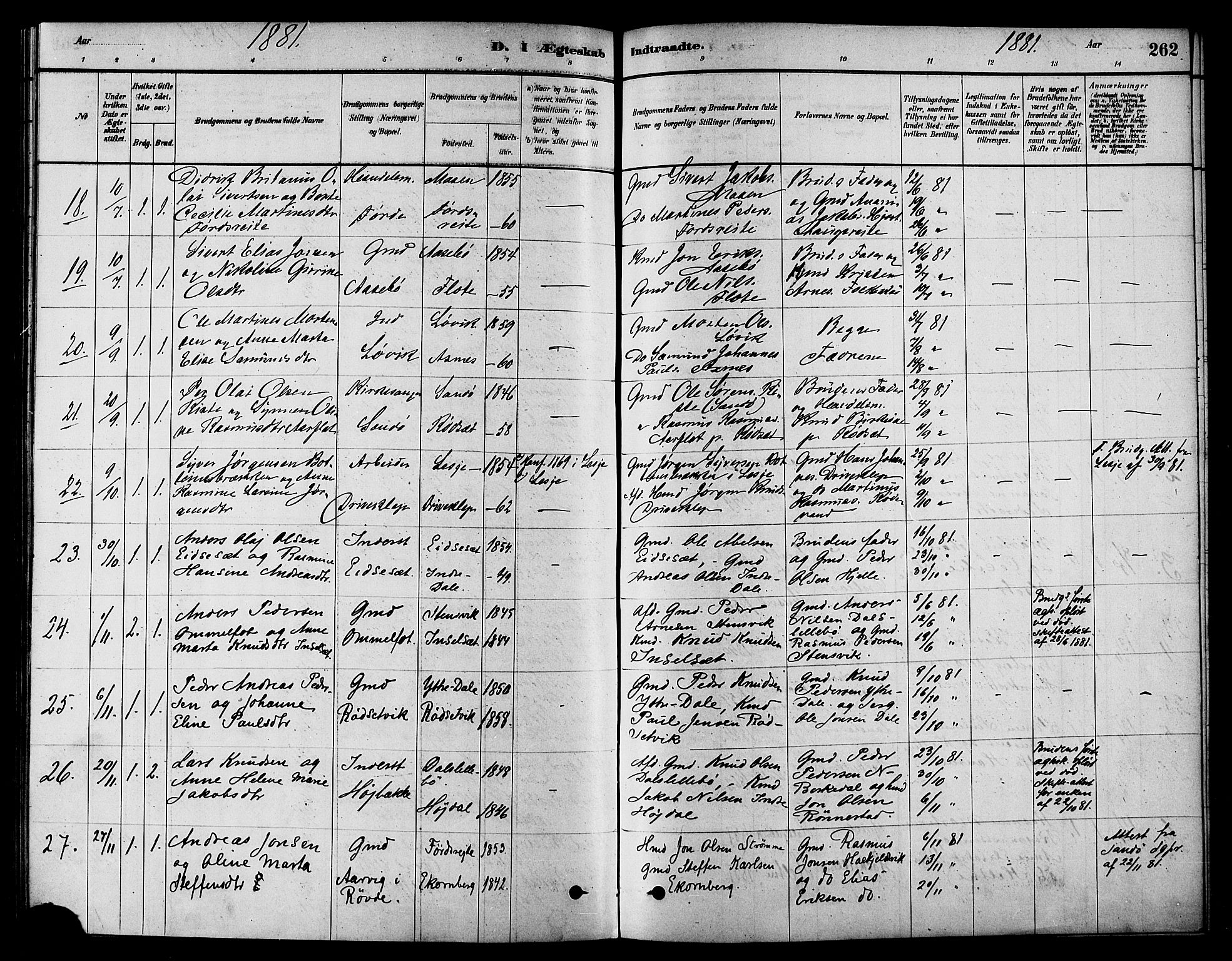 Ministerialprotokoller, klokkerbøker og fødselsregistre - Møre og Romsdal, AV/SAT-A-1454/511/L0141: Parish register (official) no. 511A08, 1878-1890, p. 262