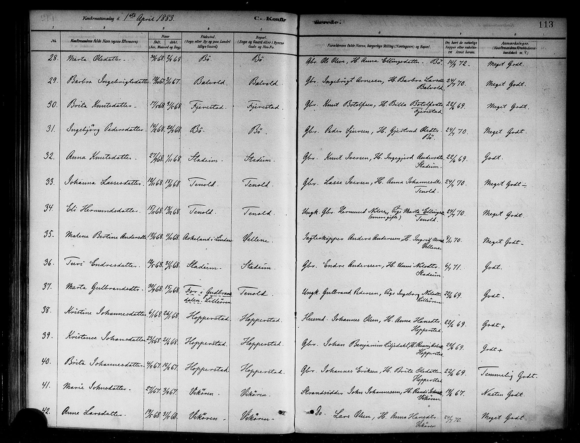 Vik sokneprestembete, SAB/A-81501: Parish register (official) no. B 1, 1878-1890, p. 113