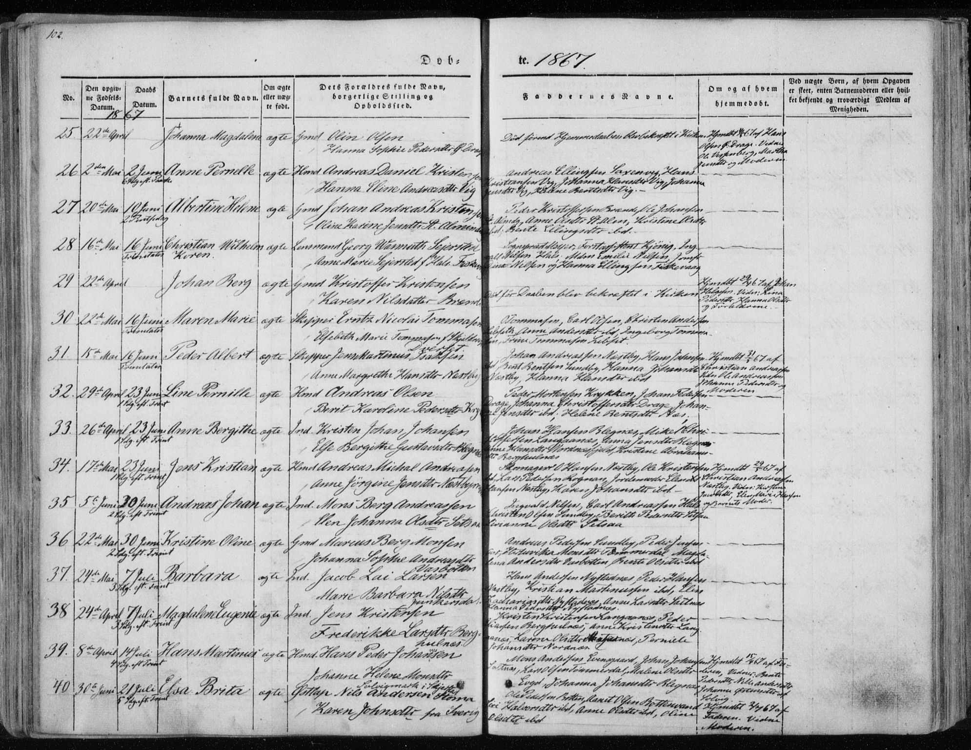 Ministerialprotokoller, klokkerbøker og fødselsregistre - Nordland, AV/SAT-A-1459/847/L0666: Parish register (official) no. 847A06, 1842-1871, p. 102