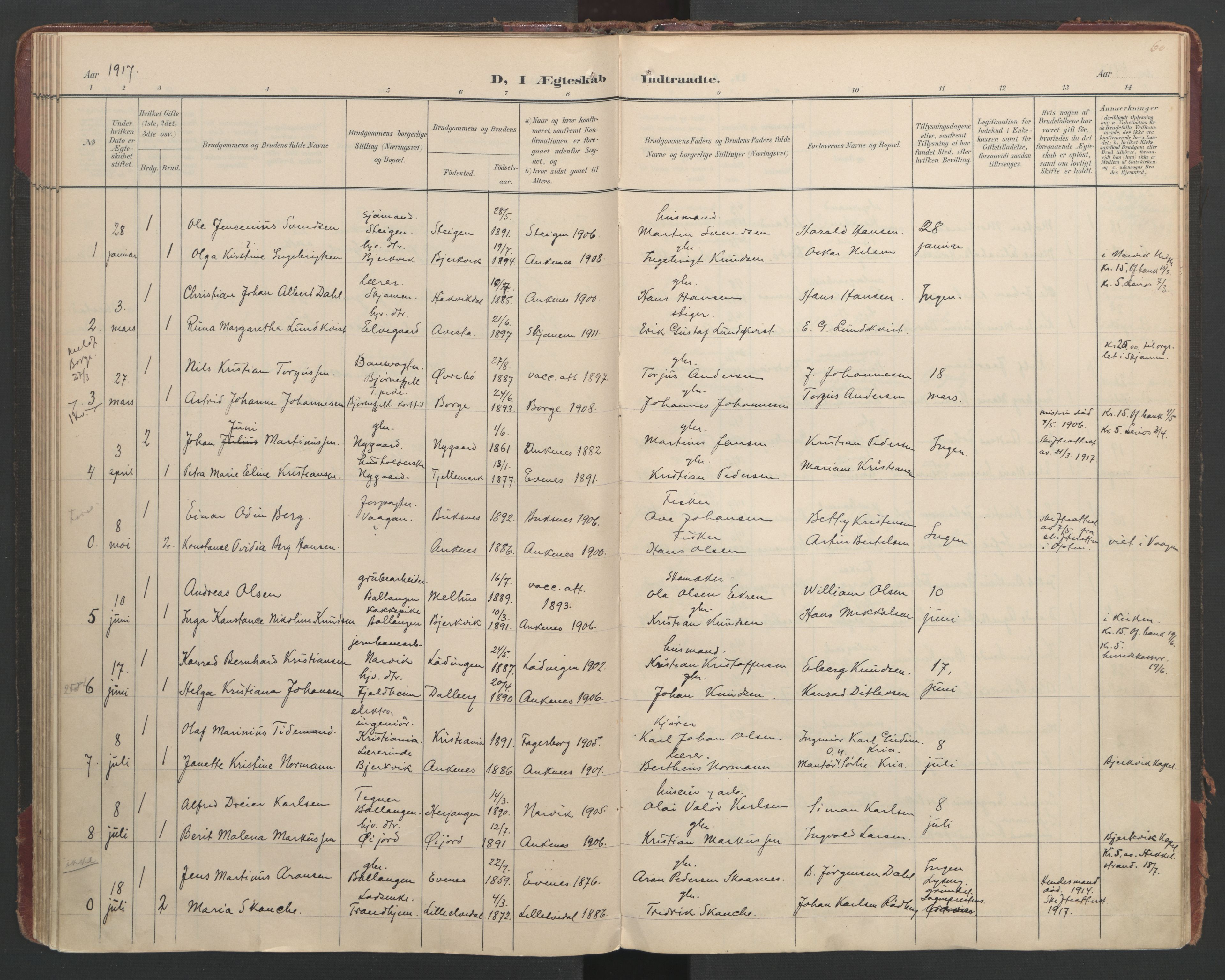 Ministerialprotokoller, klokkerbøker og fødselsregistre - Nordland, SAT/A-1459/866/L0942: Parish register (official) no. 866A05, 1901-1928, p. 60