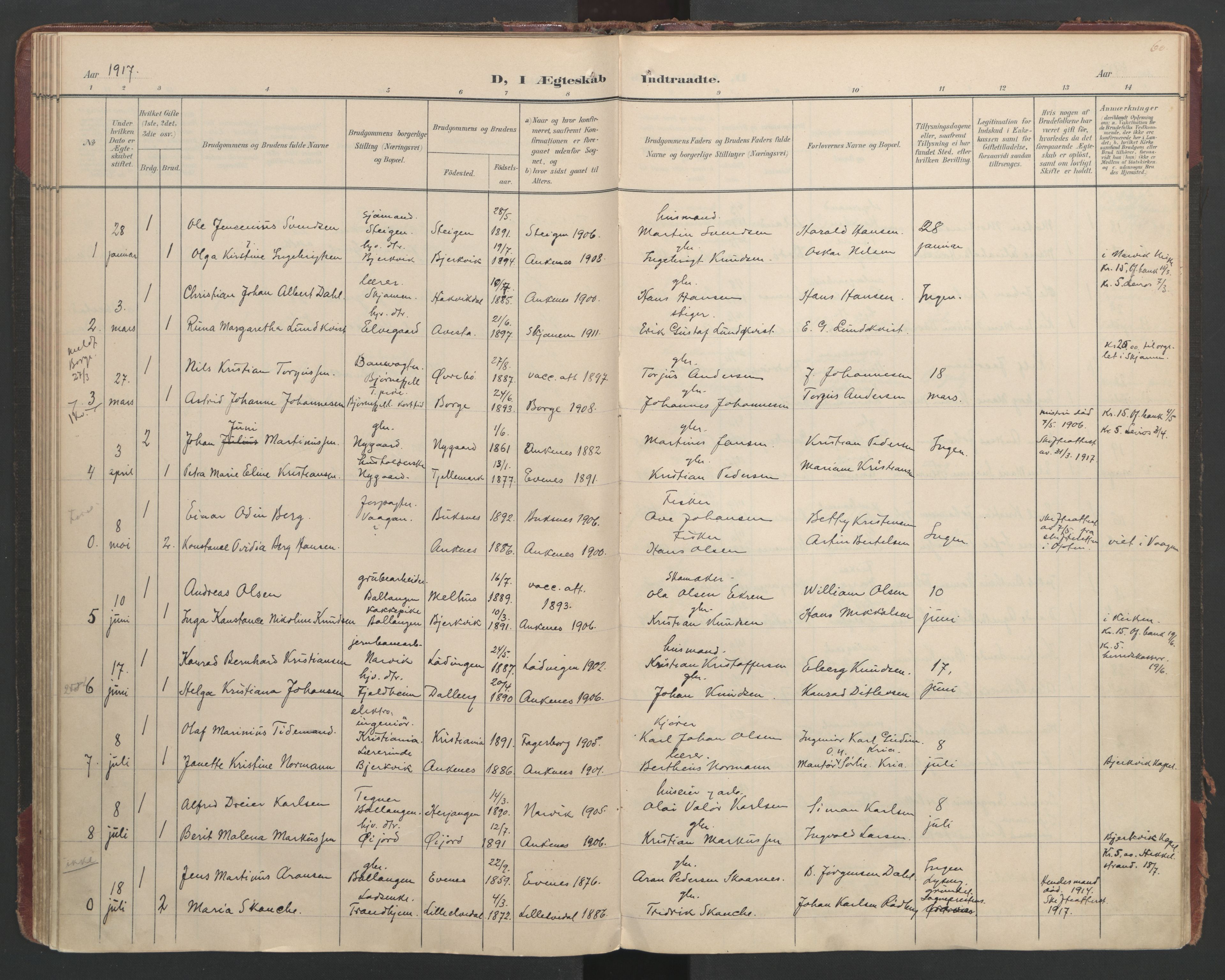 Ministerialprotokoller, klokkerbøker og fødselsregistre - Nordland, AV/SAT-A-1459/866/L0942: Parish register (official) no. 866A05, 1901-1928, p. 60