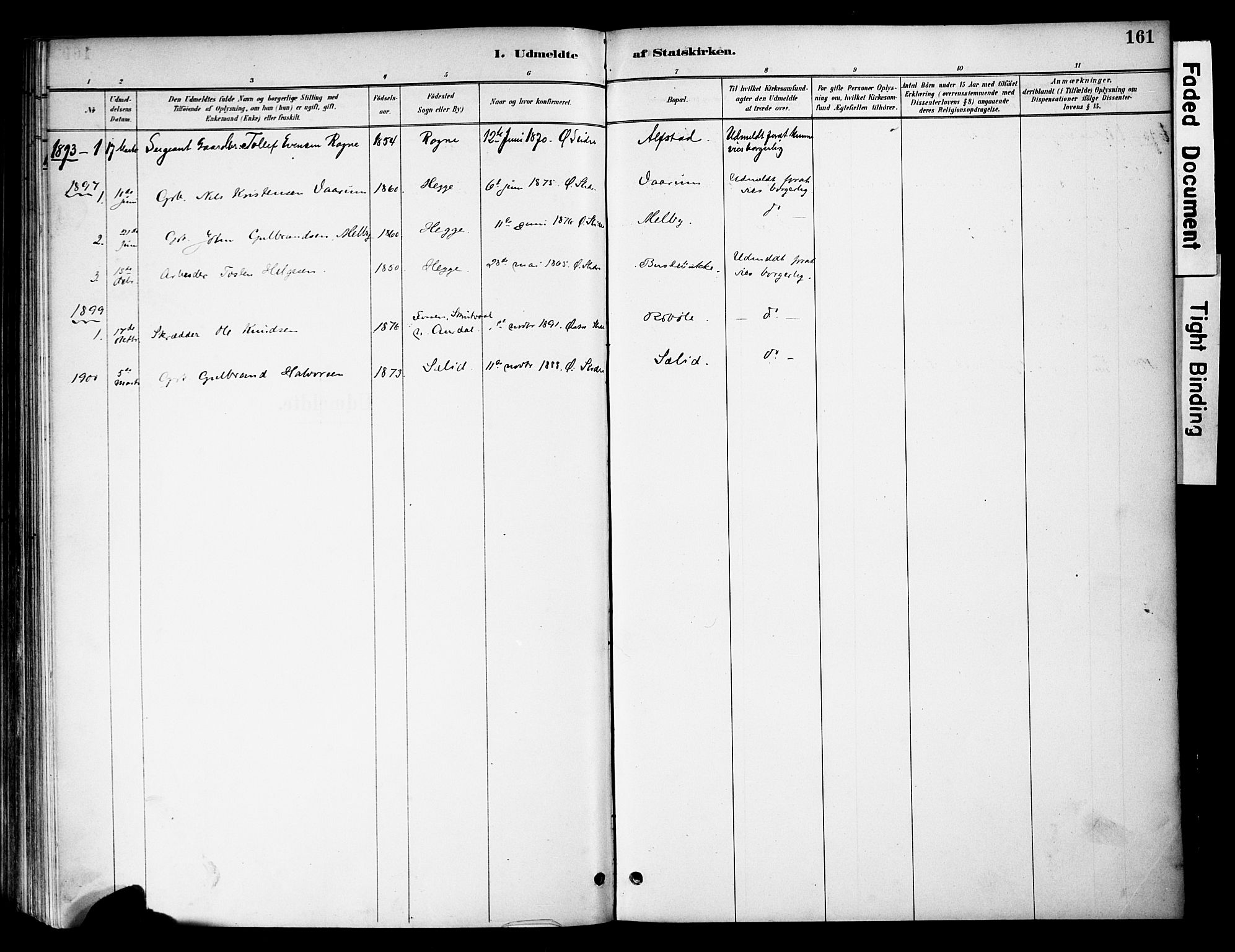 Øystre Slidre prestekontor, AV/SAH-PREST-138/H/Ha/Haa/L0004: Parish register (official) no. 4, 1887-1910, p. 161