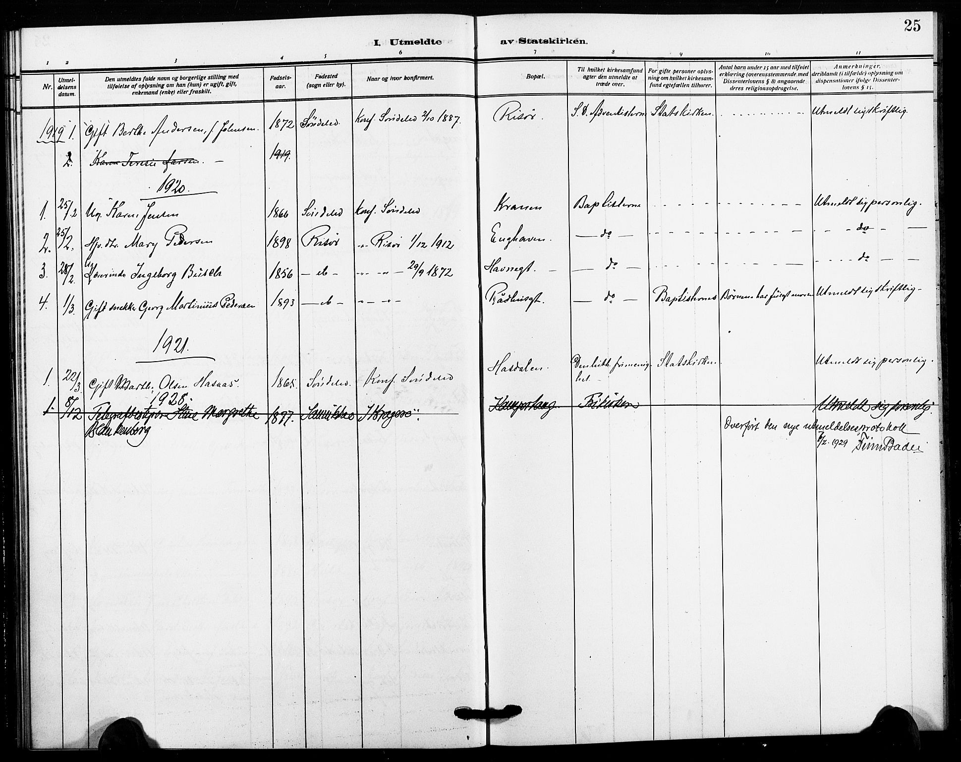 Risør sokneprestkontor, SAK/1111-0035/F/Fa/L0007: Parish register (official) no. A 7, 1908-1921, p. 25