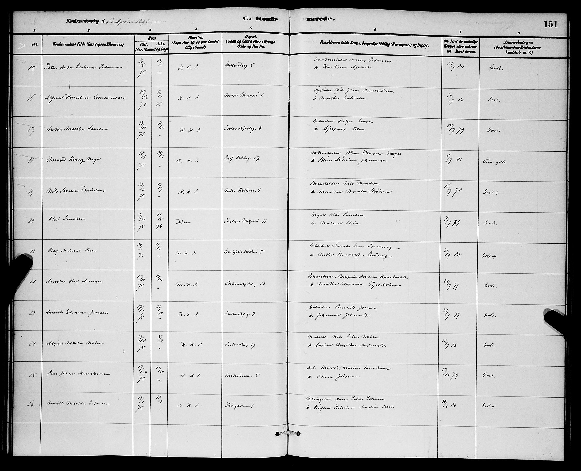 Korskirken sokneprestembete, AV/SAB-A-76101/H/Hab: Parish register (copy) no. C 3, 1880-1892, p. 151