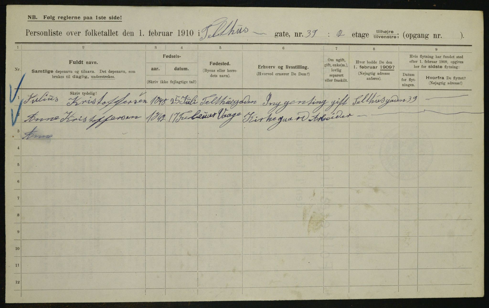 OBA, Municipal Census 1910 for Kristiania, 1910, p. 102296