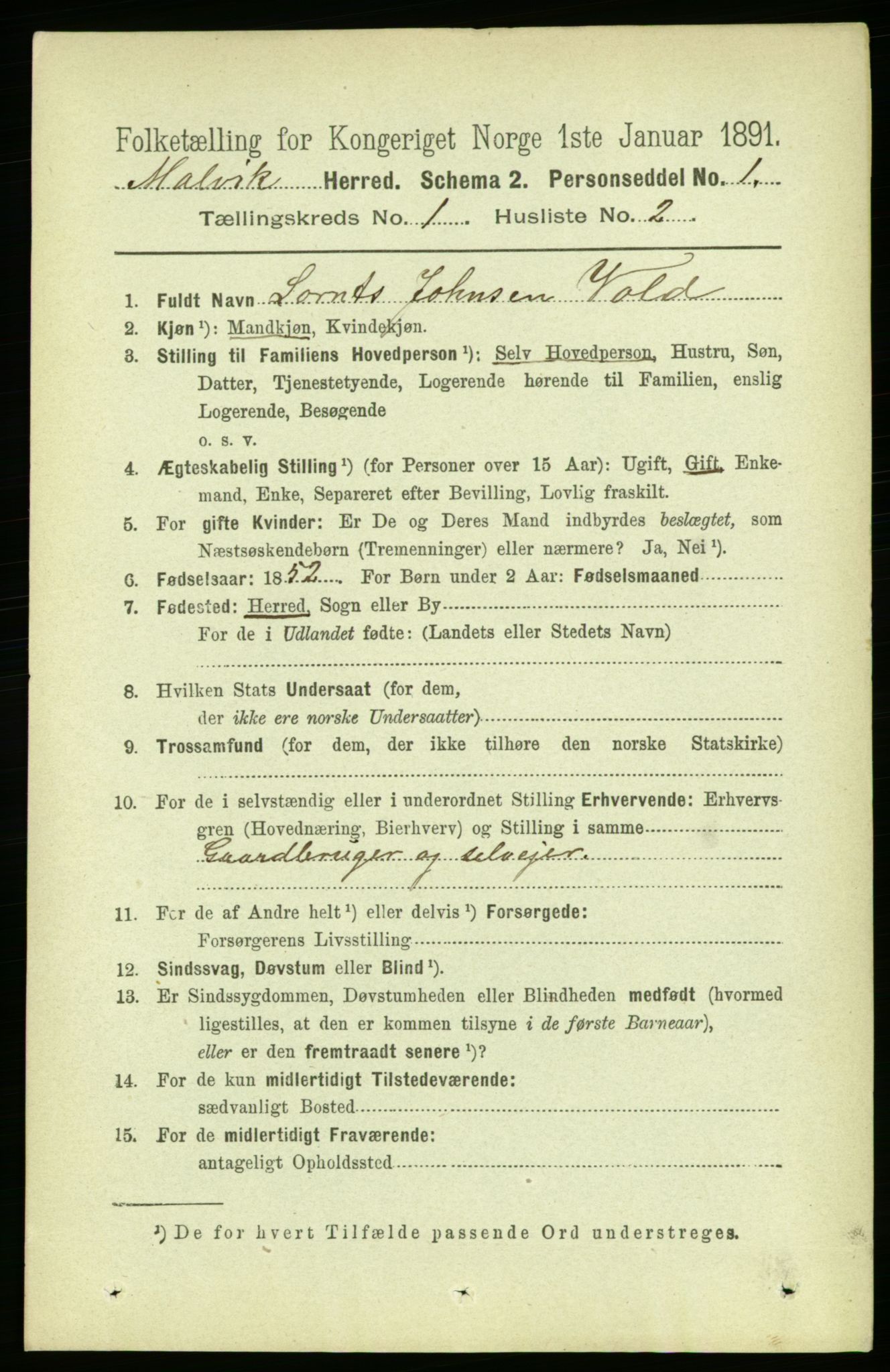 RA, 1891 census for 1663 Malvik, 1891, p. 110