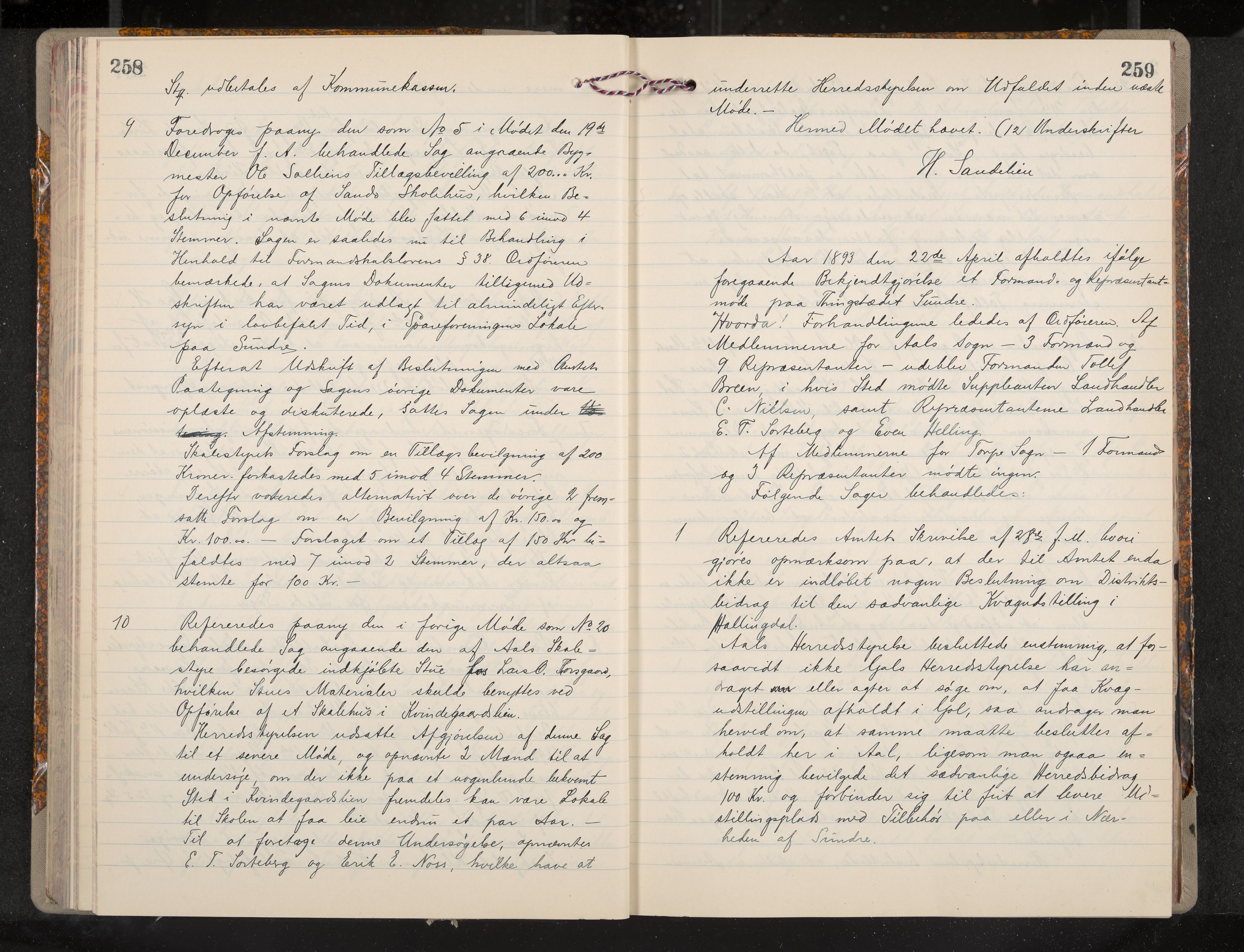 Ål formannskap og sentraladministrasjon, IKAK/0619021/A/Aa/L0004: Utskrift av møtebok, 1881-1901, p. 258-259