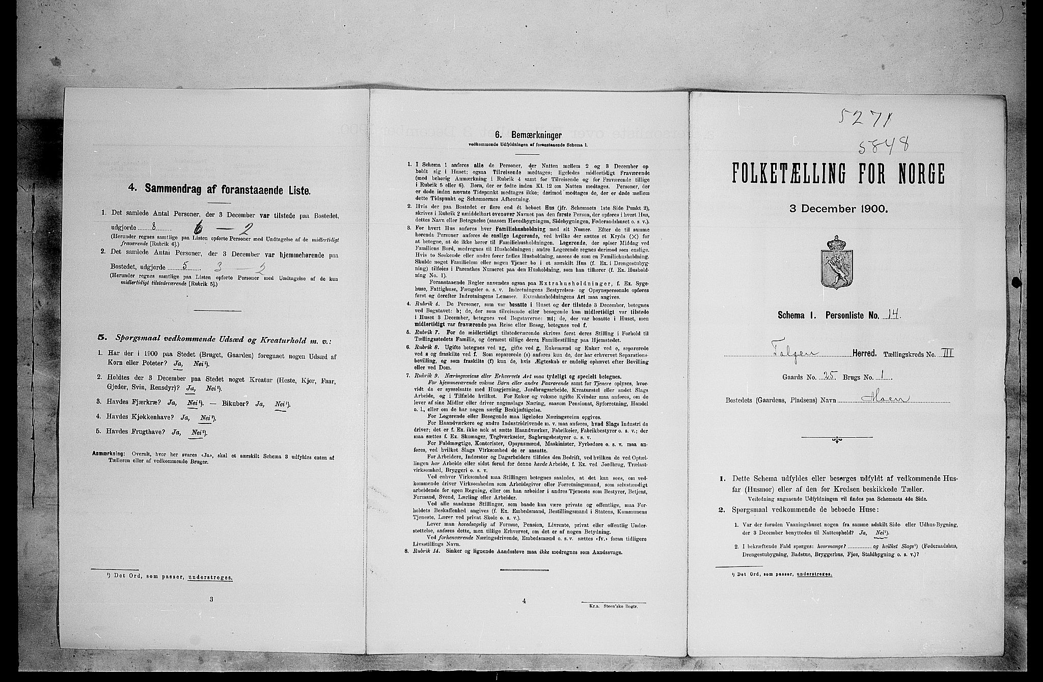 SAH, 1900 census for Tolga, 1900, p. 73