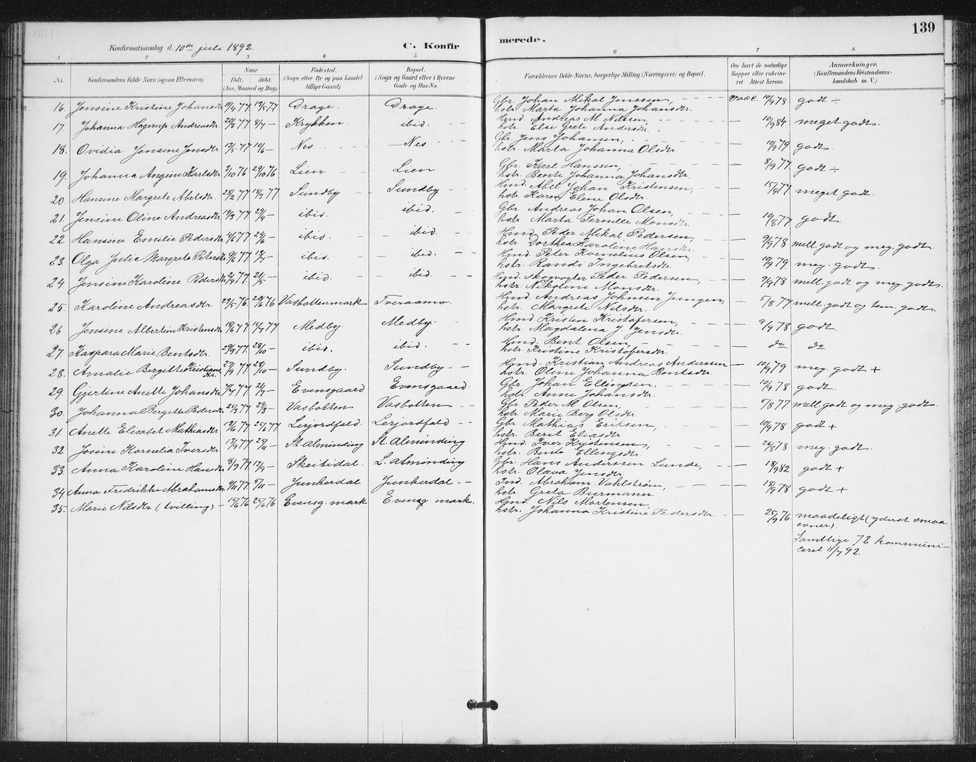 Ministerialprotokoller, klokkerbøker og fødselsregistre - Nordland, SAT/A-1459/847/L0682: Parish register (copy) no. 847C10, 1889-1907, p. 139