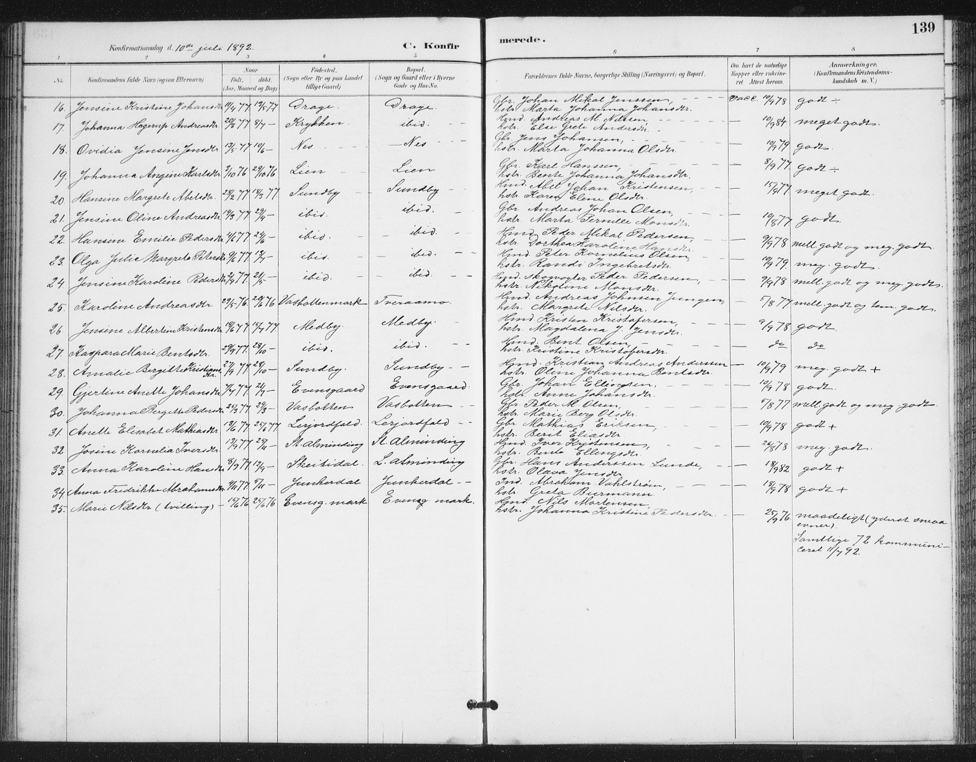 Ministerialprotokoller, klokkerbøker og fødselsregistre - Nordland, AV/SAT-A-1459/847/L0682: Parish register (copy) no. 847C10, 1889-1907, p. 139