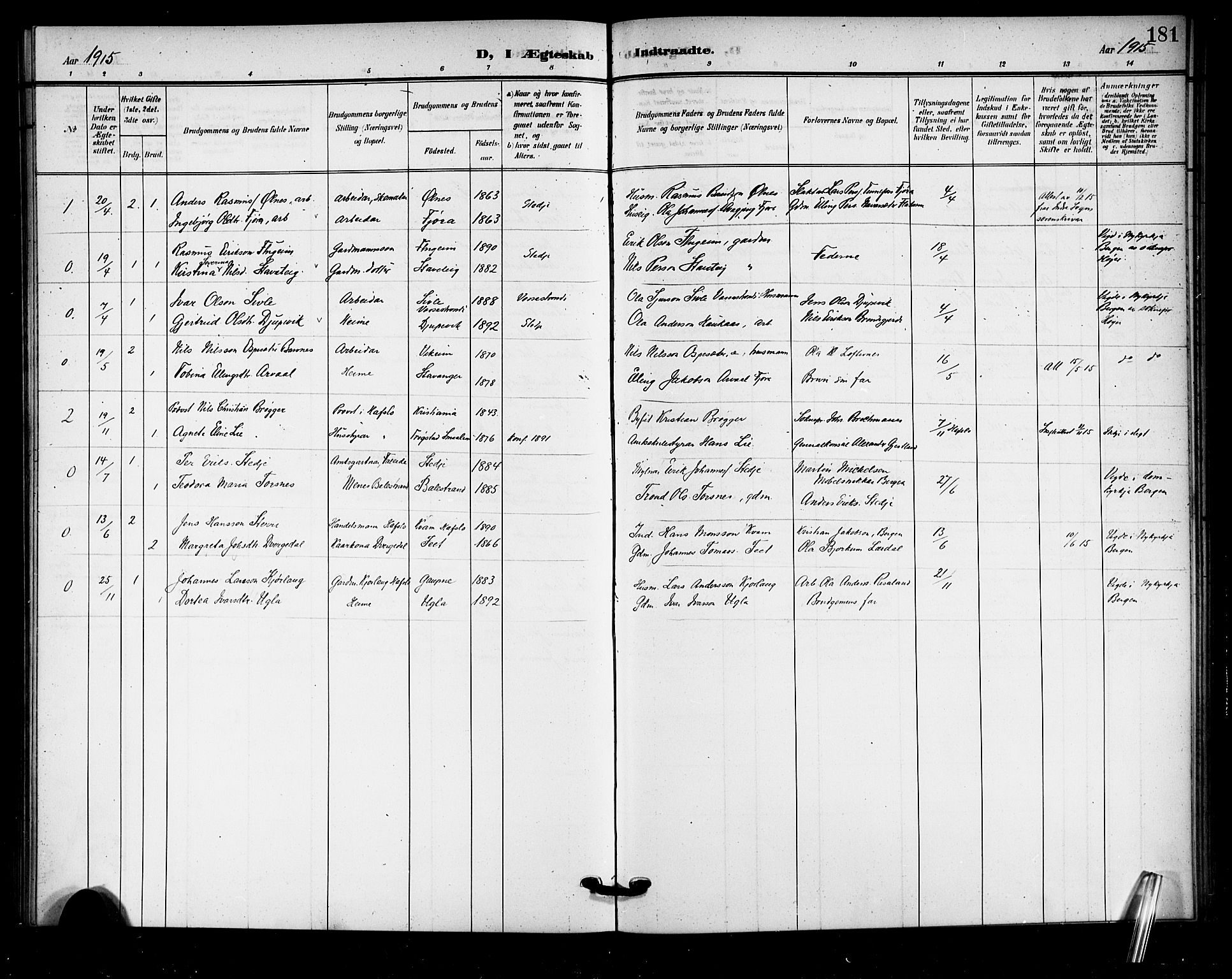 Sogndal sokneprestembete, AV/SAB-A-81301/H/Hab/Haba/L0002: Parish register (copy) no. A 2, 1908-1924, p. 181