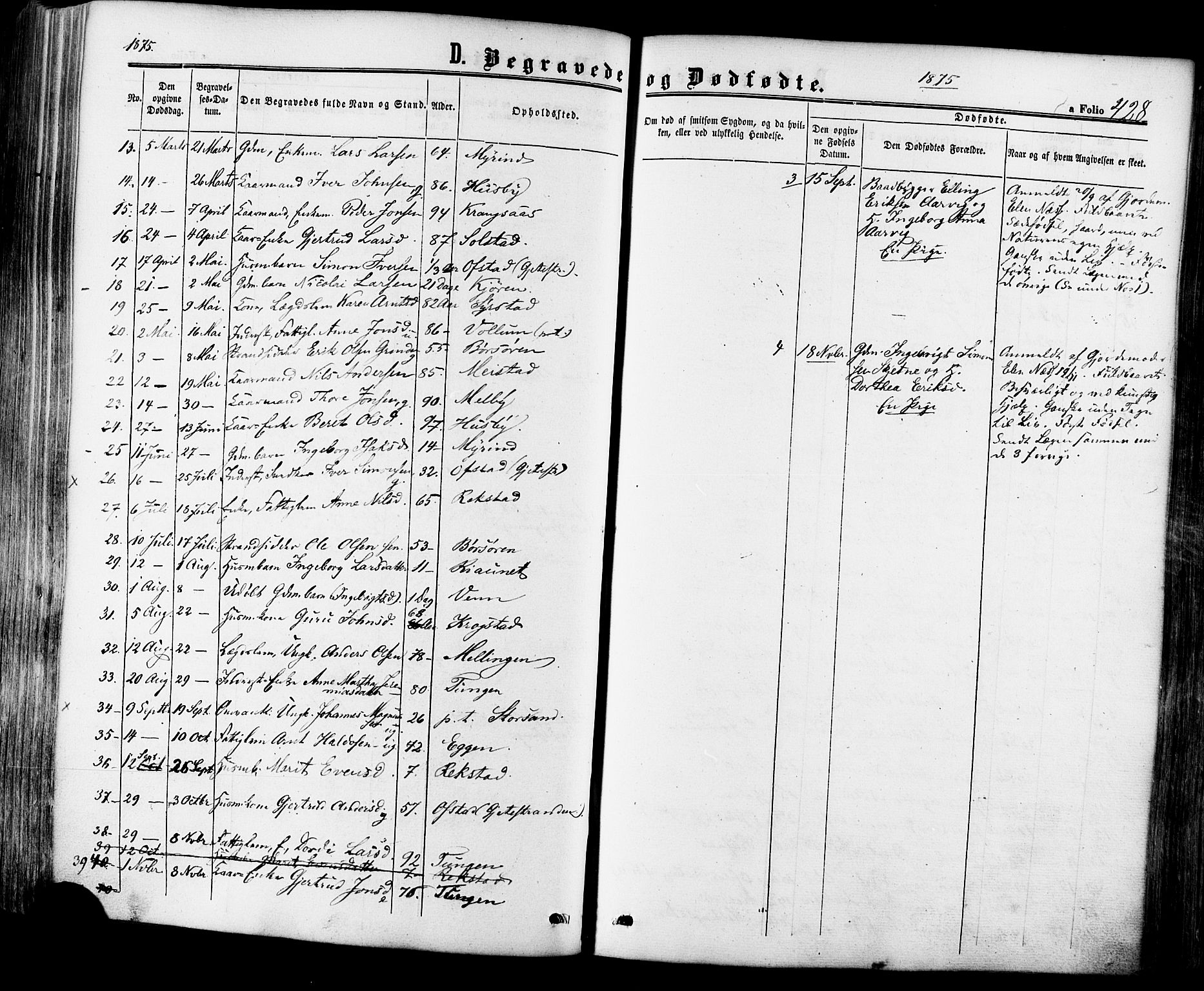 Ministerialprotokoller, klokkerbøker og fødselsregistre - Sør-Trøndelag, SAT/A-1456/665/L0772: Parish register (official) no. 665A07, 1856-1878, p. 428