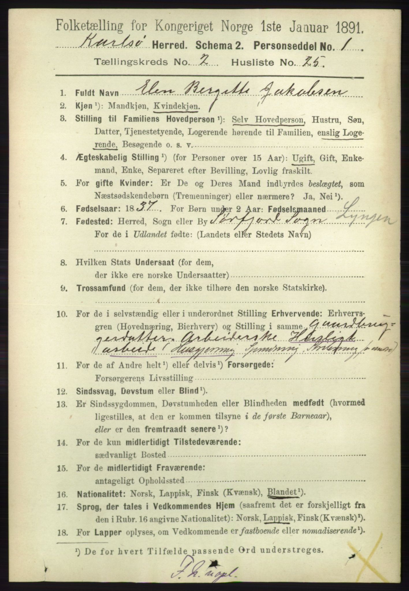 RA, 1891 census for 1936 Karlsøy, 1891, p. 576