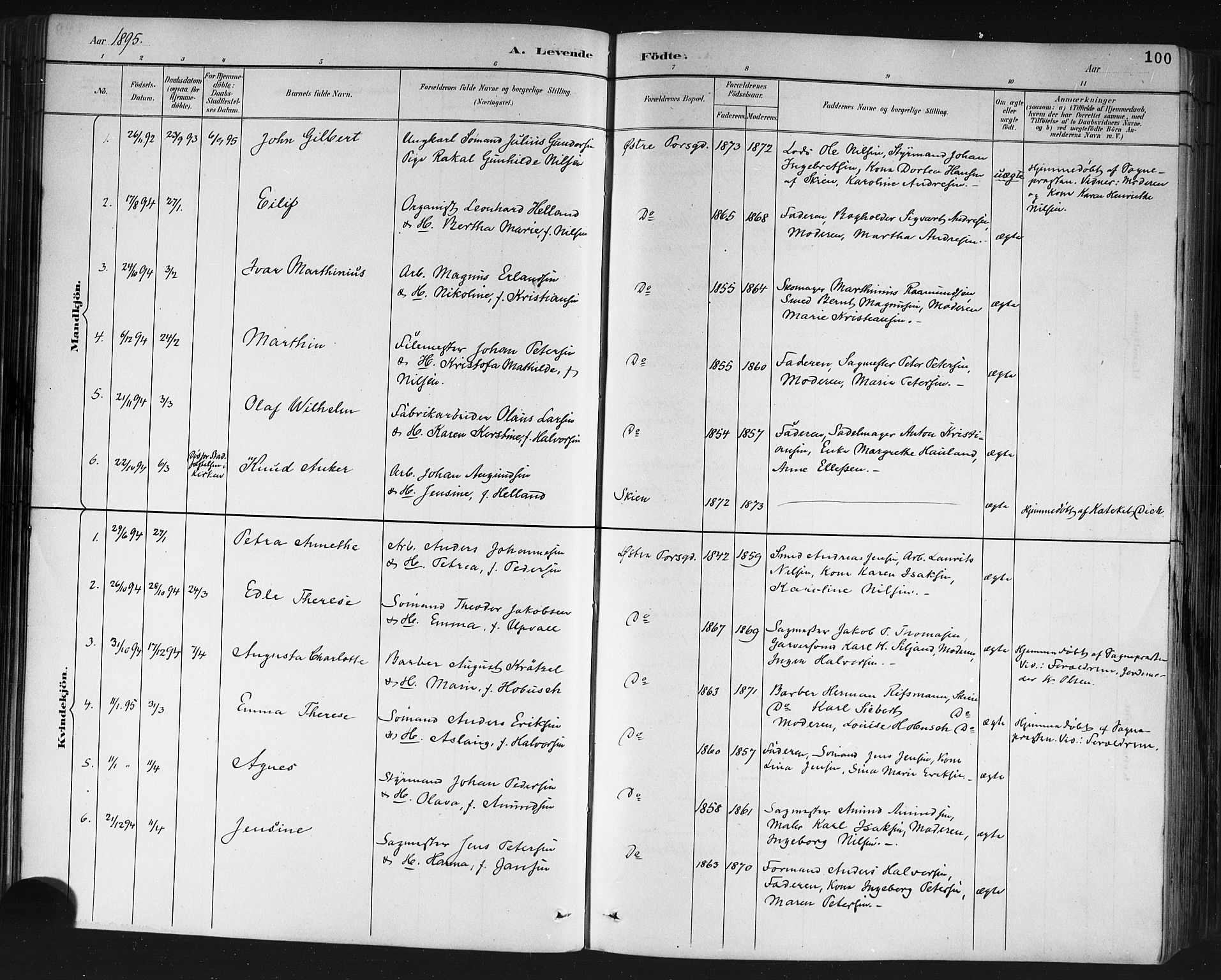 Porsgrunn kirkebøker , AV/SAKO-A-104/G/Gb/L0005: Parish register (copy) no. II 5, 1883-1915, p. 100