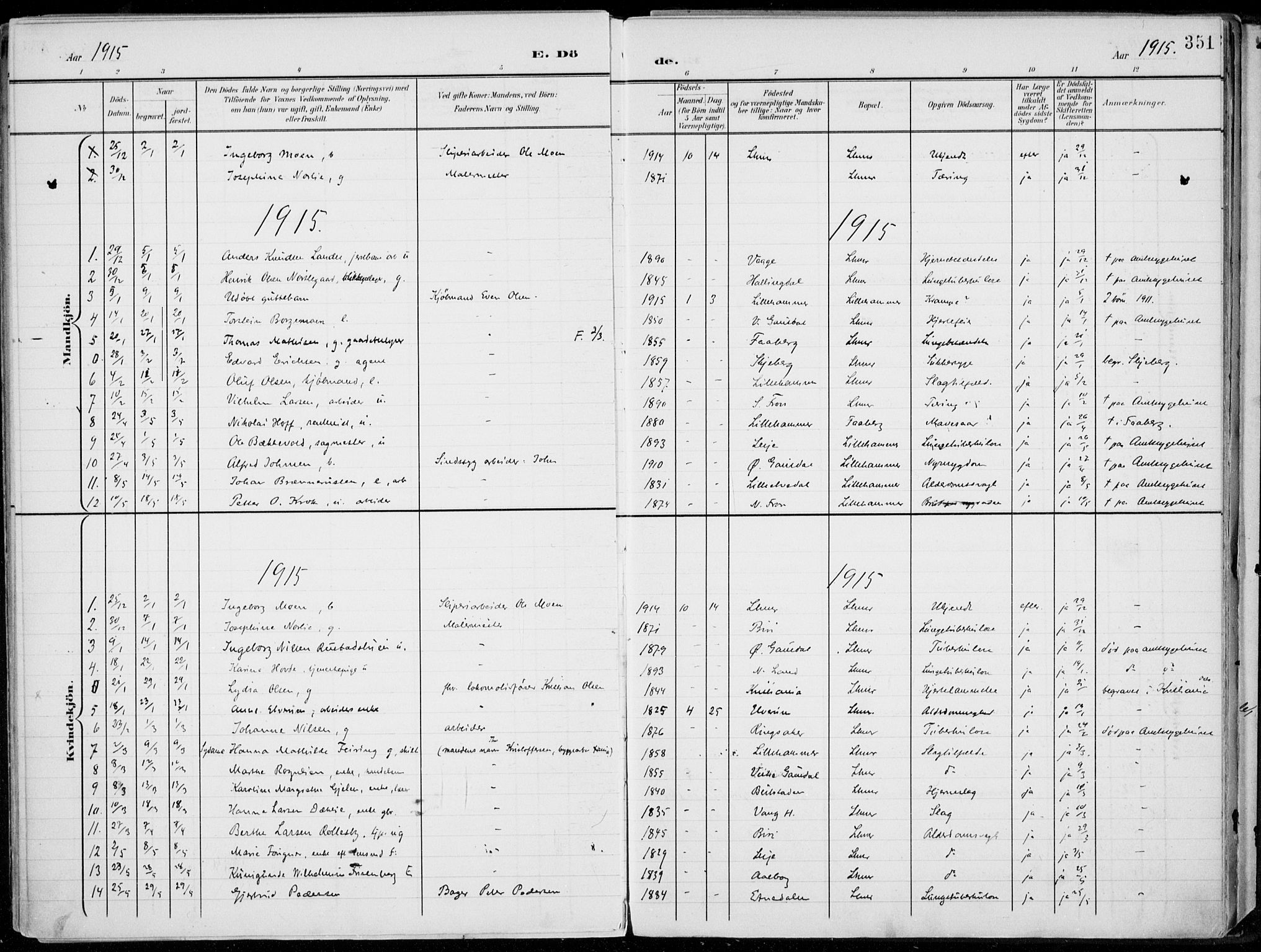 Lillehammer prestekontor, AV/SAH-PREST-088/H/Ha/Haa/L0001: Parish register (official) no. 1, 1901-1916, p. 351