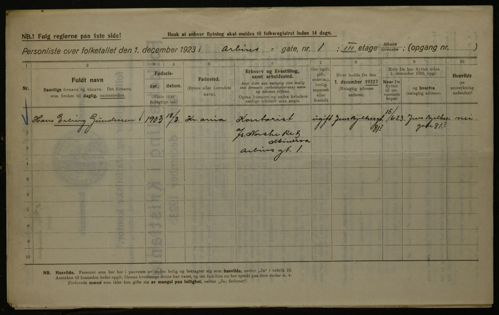 OBA, Municipal Census 1923 for Kristiania, 1923, p. 1742