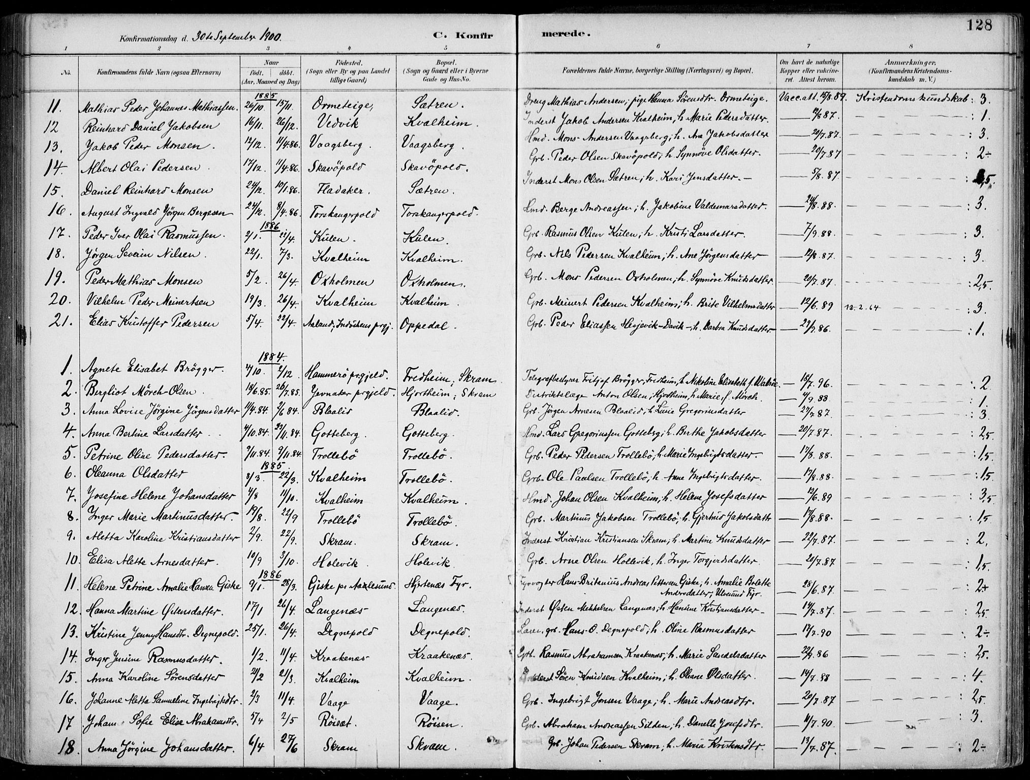 Selje sokneprestembete, AV/SAB-A-99938/H/Ha/Haa/Haac/L0002: Parish register (official) no. C  2, 1889-1904, p. 128