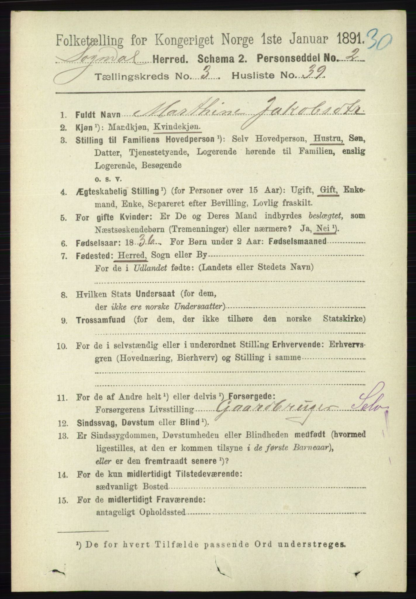 RA, 1891 census for 1111 Sokndal, 1891, p. 935