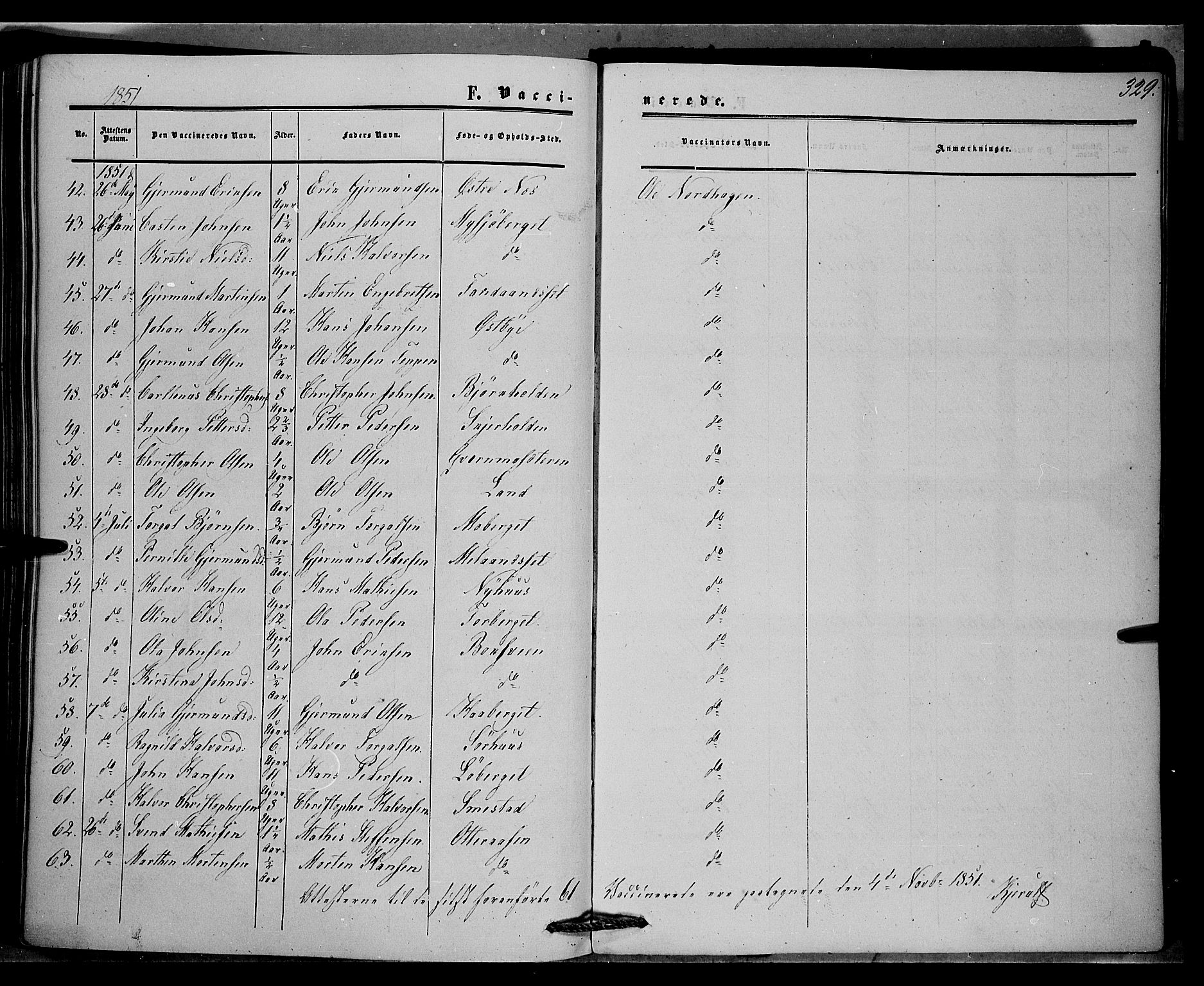 Trysil prestekontor, SAH/PREST-046/H/Ha/Haa/L0005: Parish register (official) no. 5, 1851-1865, p. 329