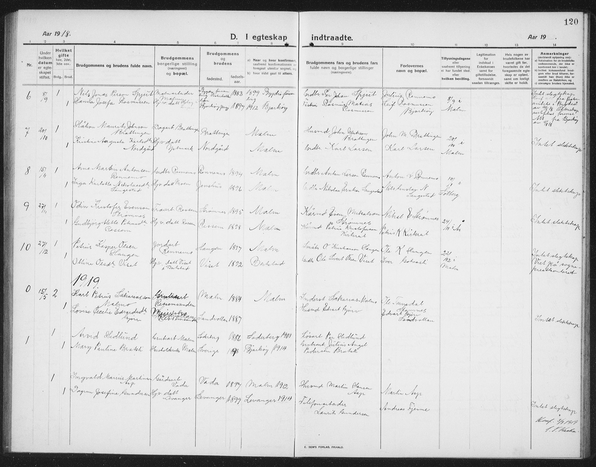 Ministerialprotokoller, klokkerbøker og fødselsregistre - Nord-Trøndelag, AV/SAT-A-1458/745/L0434: Parish register (copy) no. 745C03, 1914-1937, p. 120