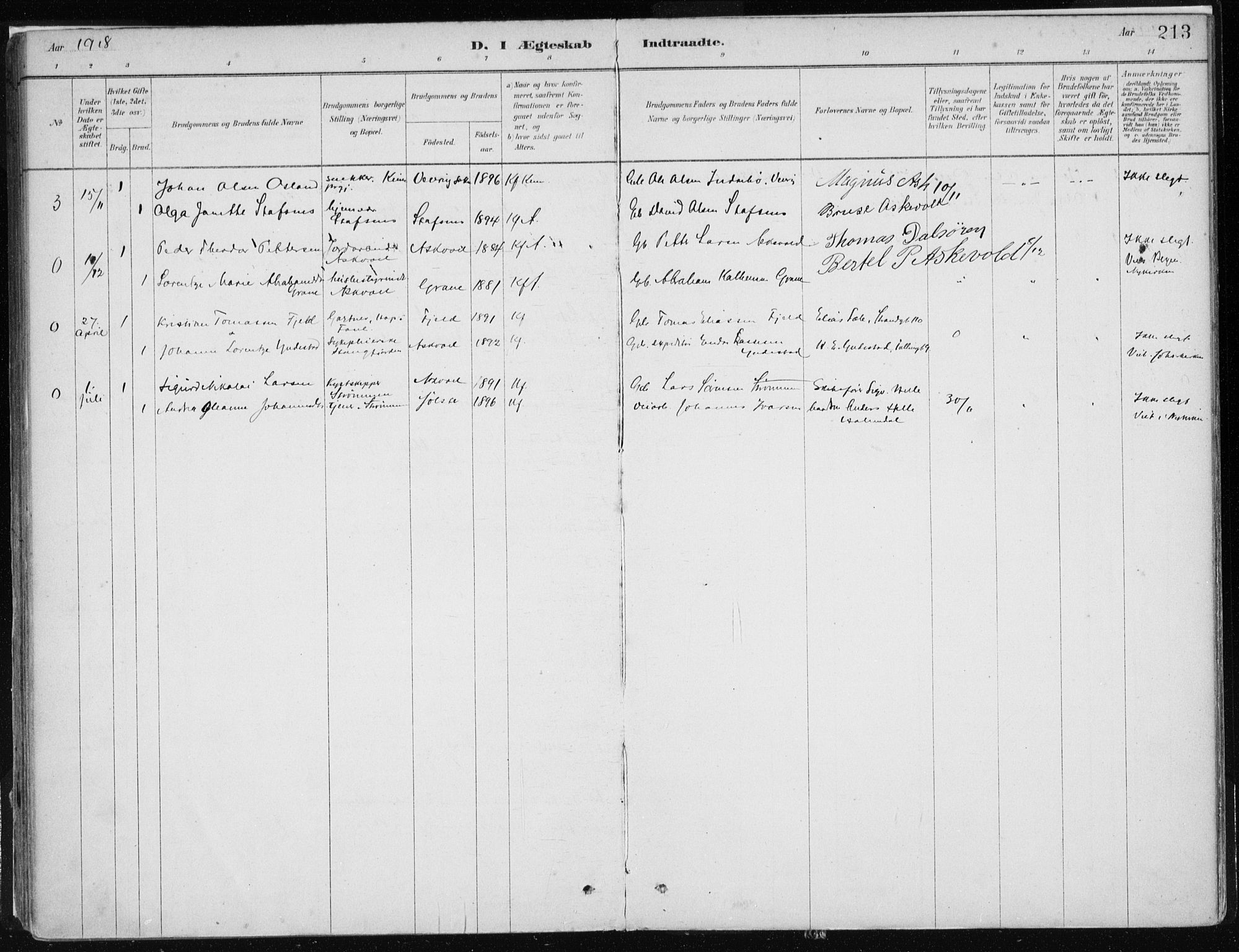 Askvoll sokneprestembete, AV/SAB-A-79501/H/Haa/Haab/L0002: Parish register (official) no. B 2, 1879-1909, p. 213